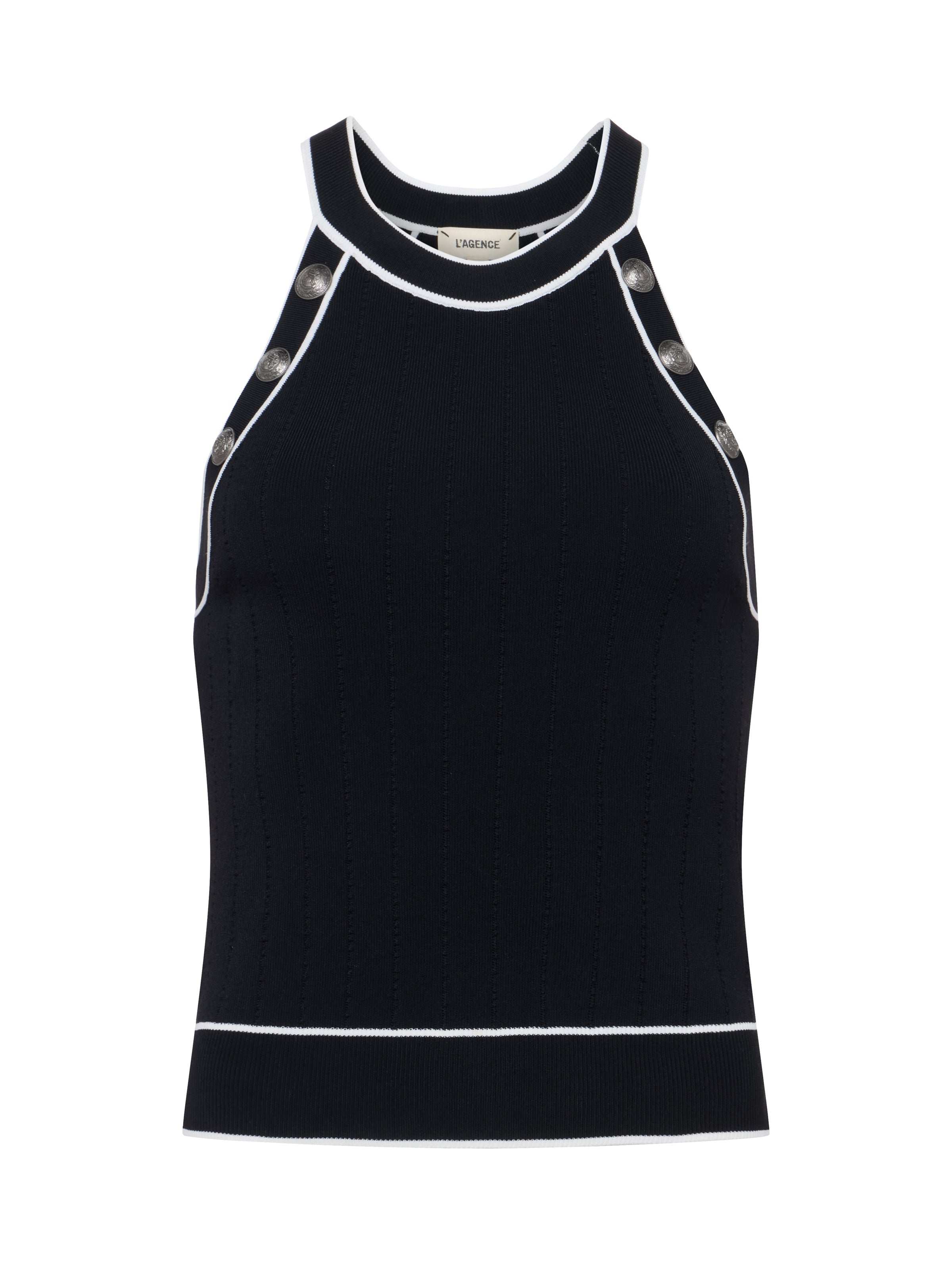 Rosemary Button Tank Top In Black/white