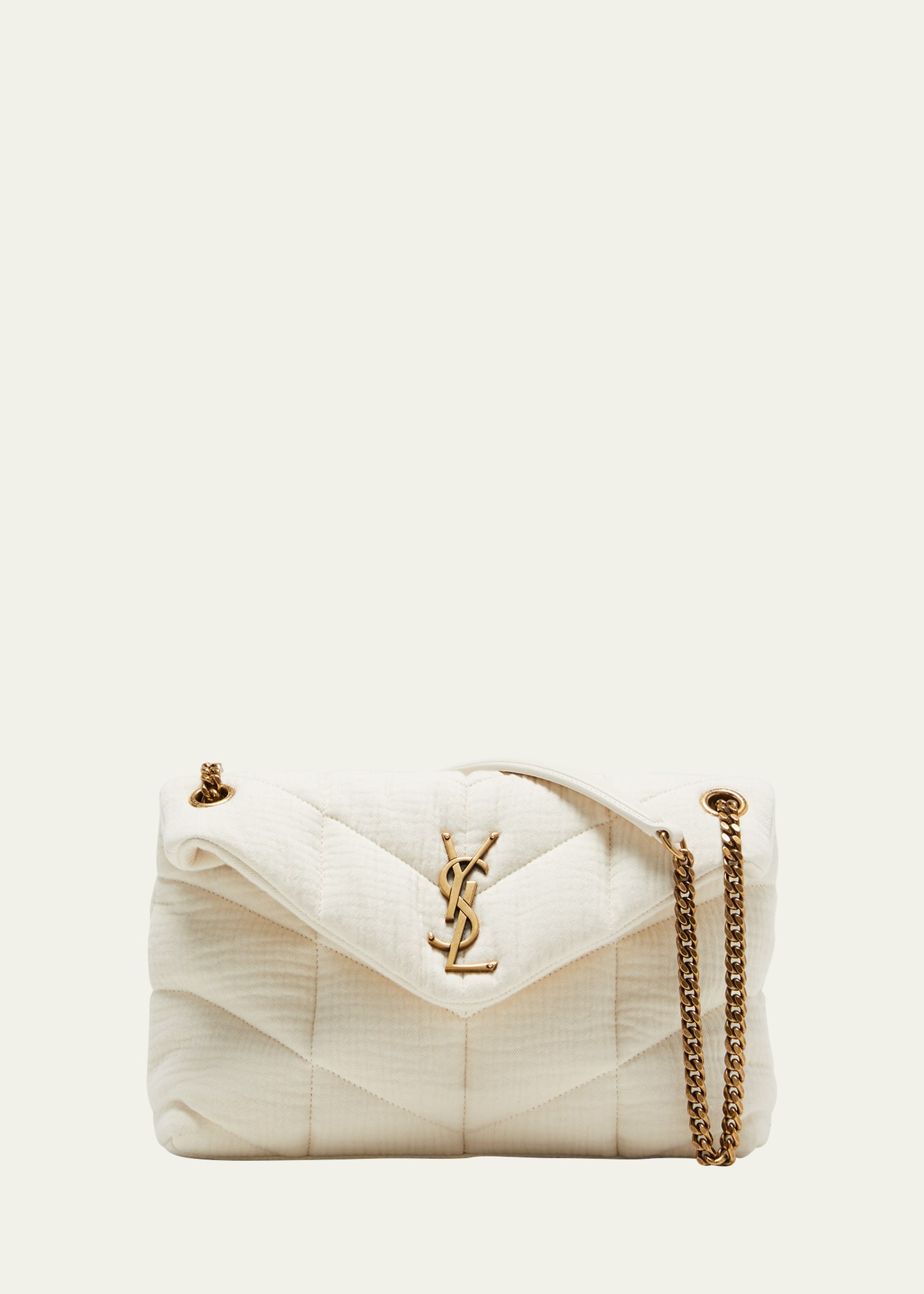 Saint Laurent Loulou Puffer mini off-white leather shoulder bag