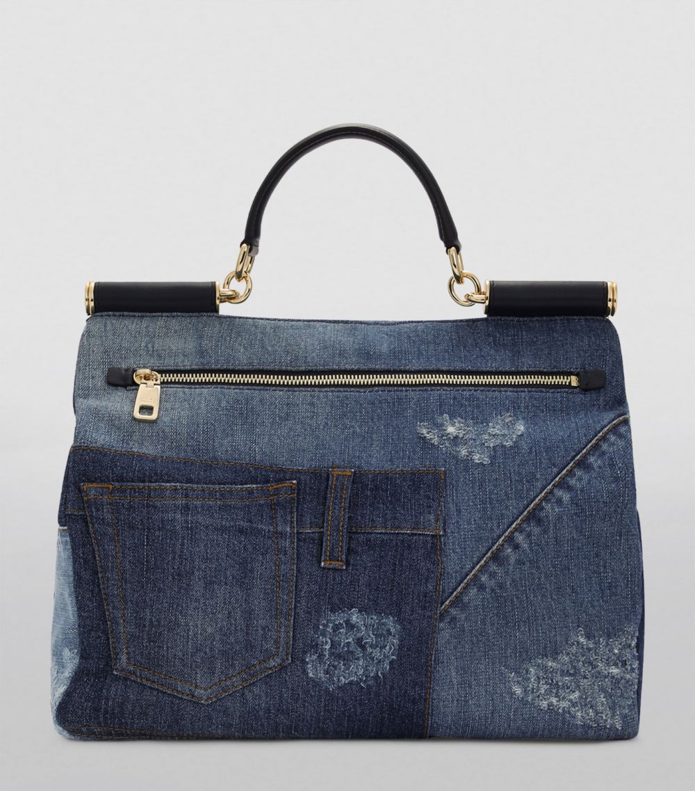 Dolce & Gabbana Small Sicily Patchwork Denim Shoulder Bag - Blue