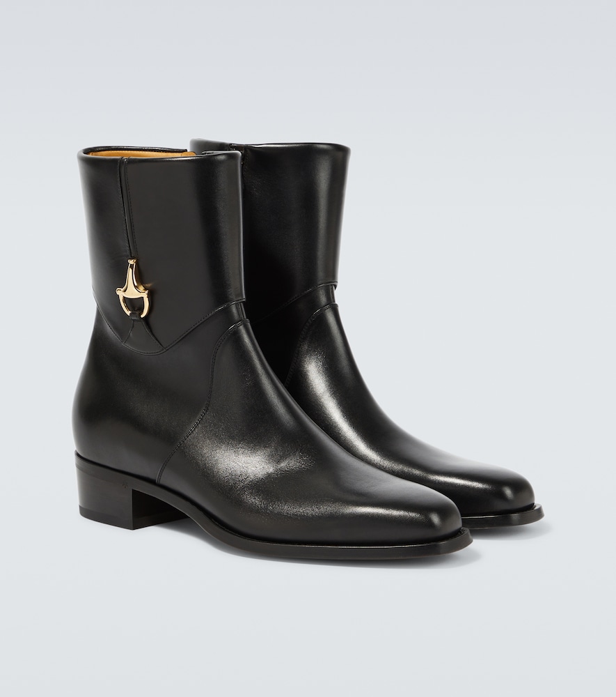 Horsebit Leather Ankle Boots in Black - Gucci