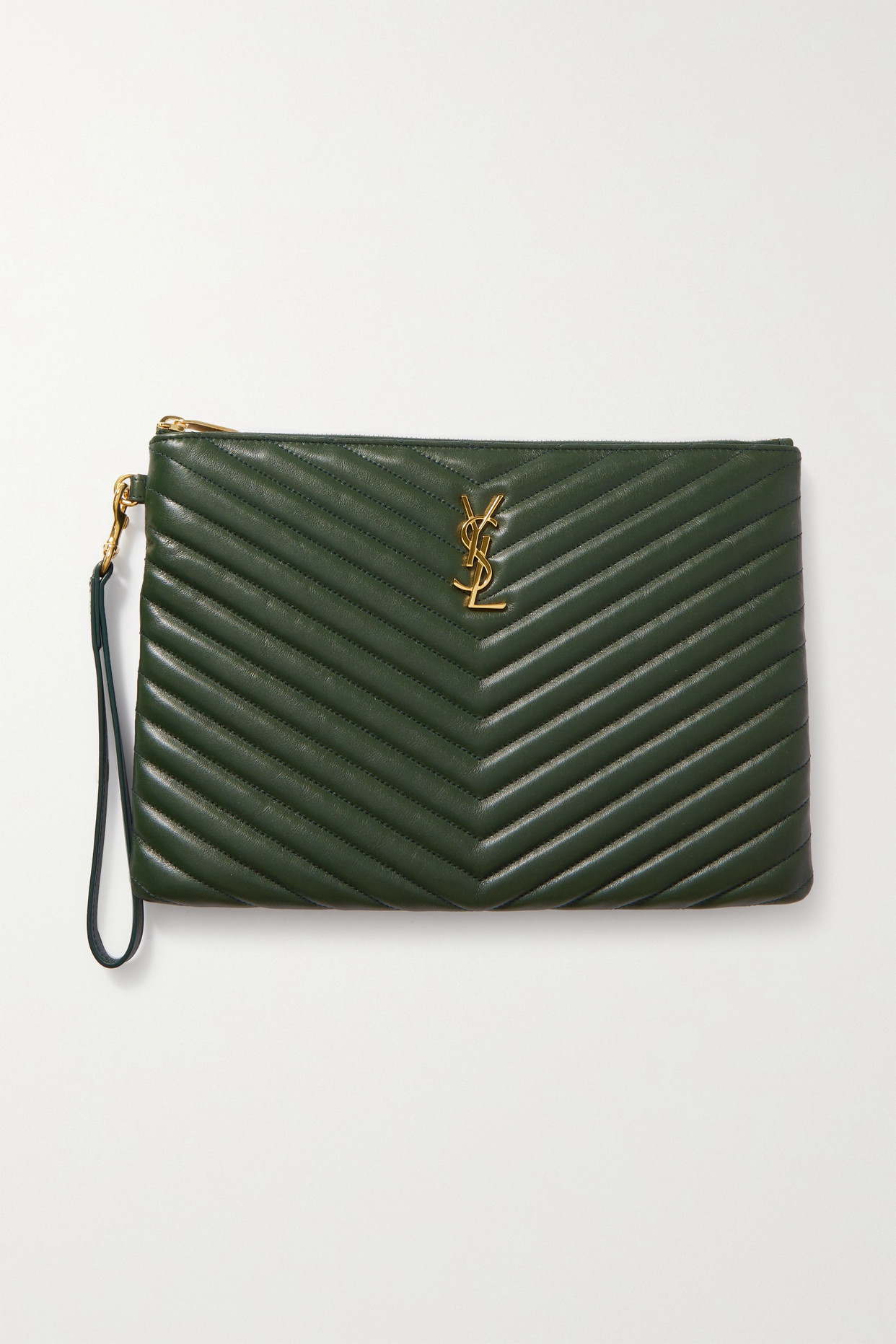 Saint Laurent Monogram Quilted Leather Pouch - Green