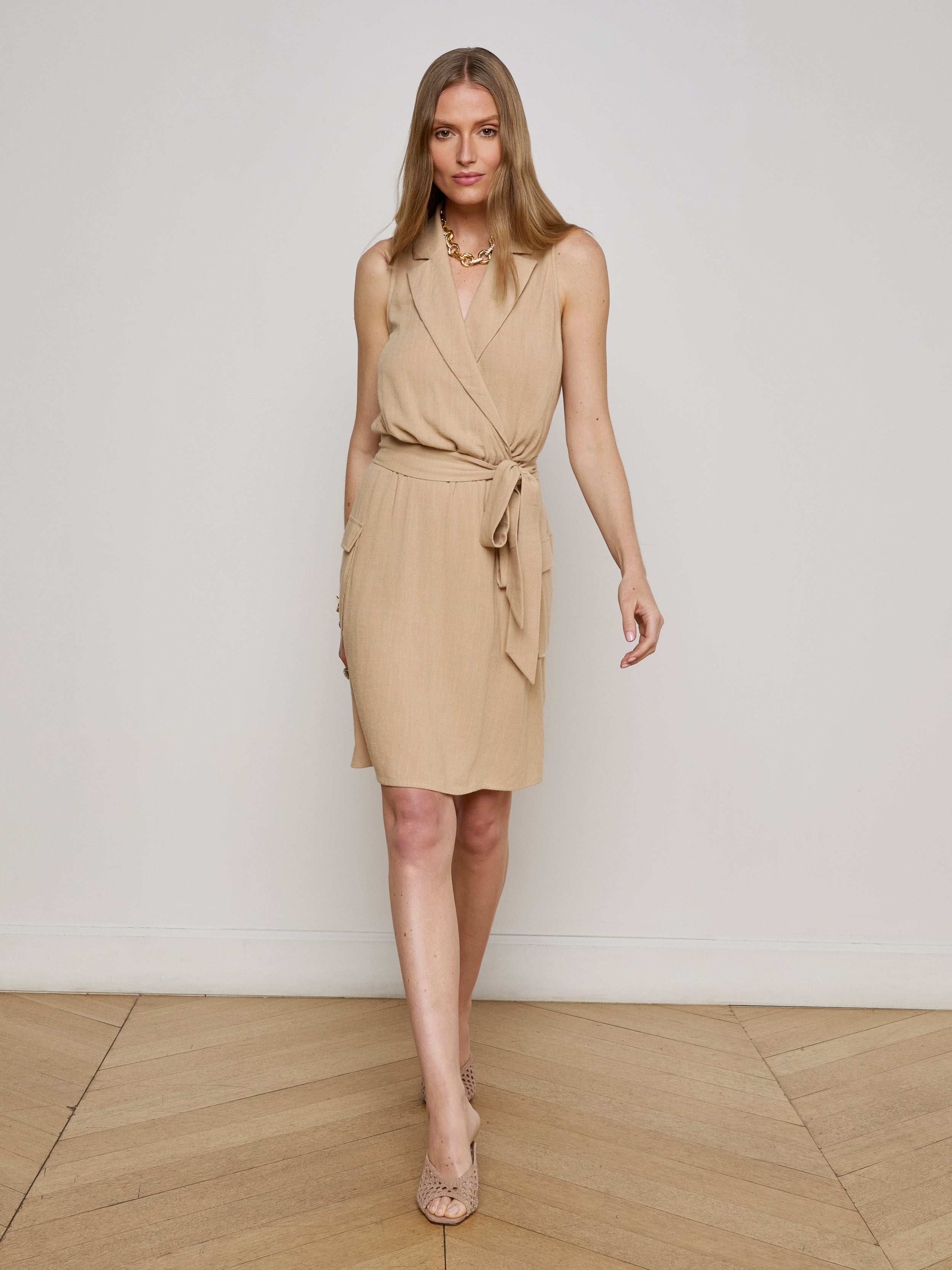 Cosima Linen-Blend Dress In Almond