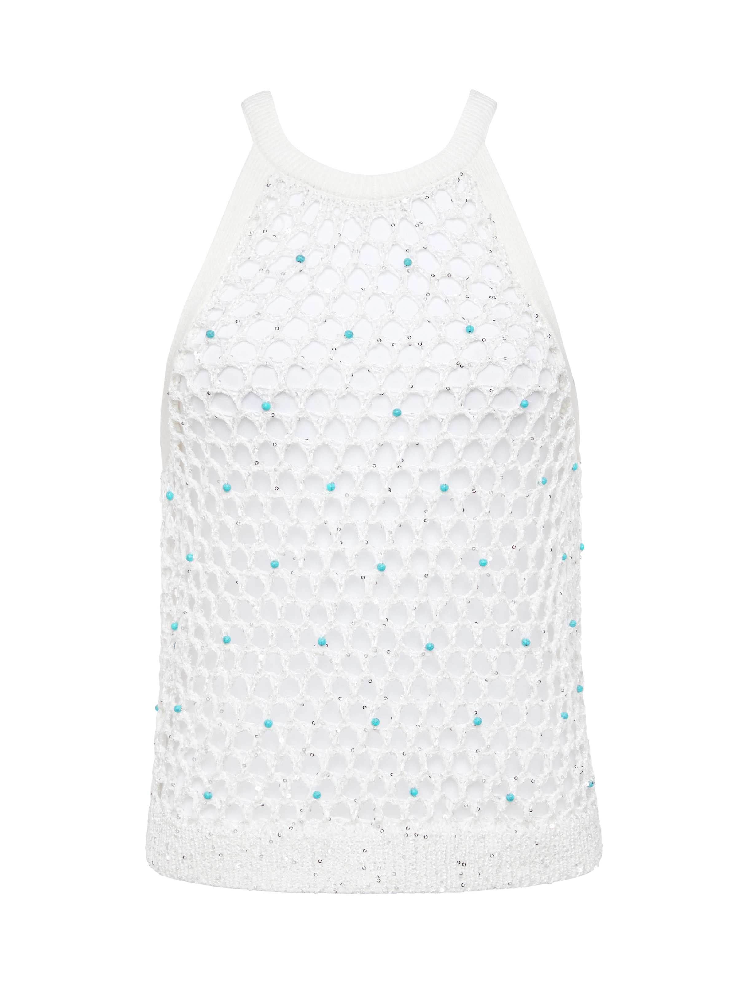 Parmida Embellished Tank In Ivory/turquoise Beads