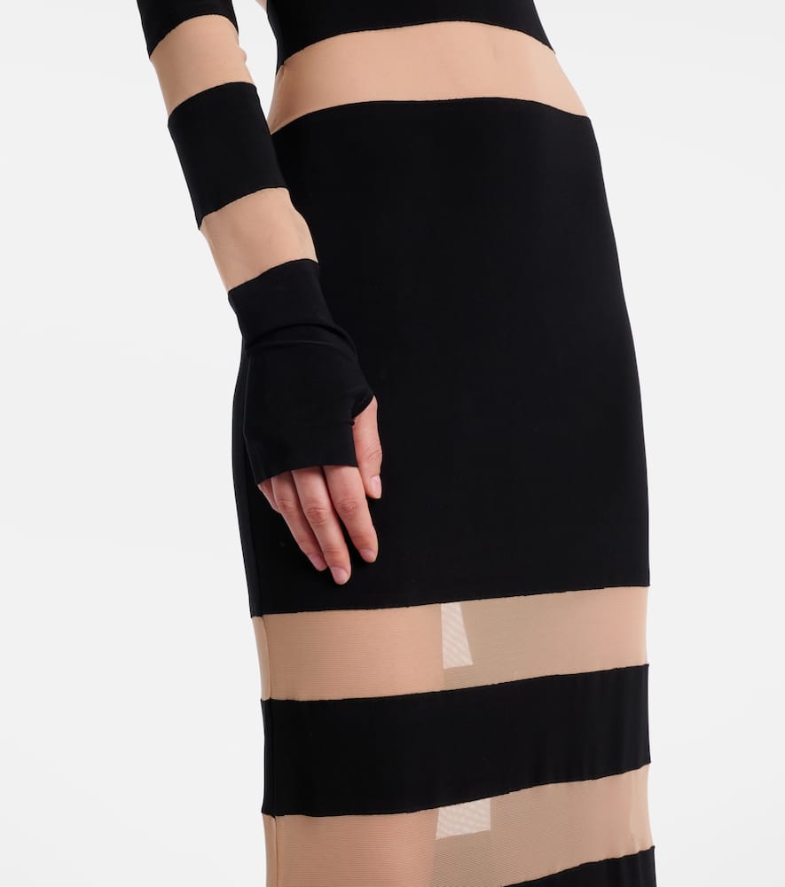 Norma Kamali Paneled semi-sheer gown