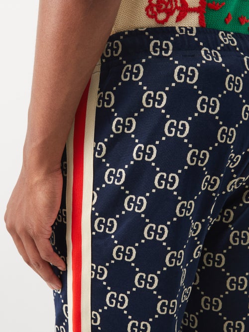 Blue GG-jacquard cotton-terry track pants, Gucci