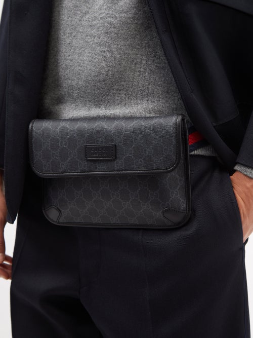 Black GG-logo coated-canvas belt bag, Gucci
