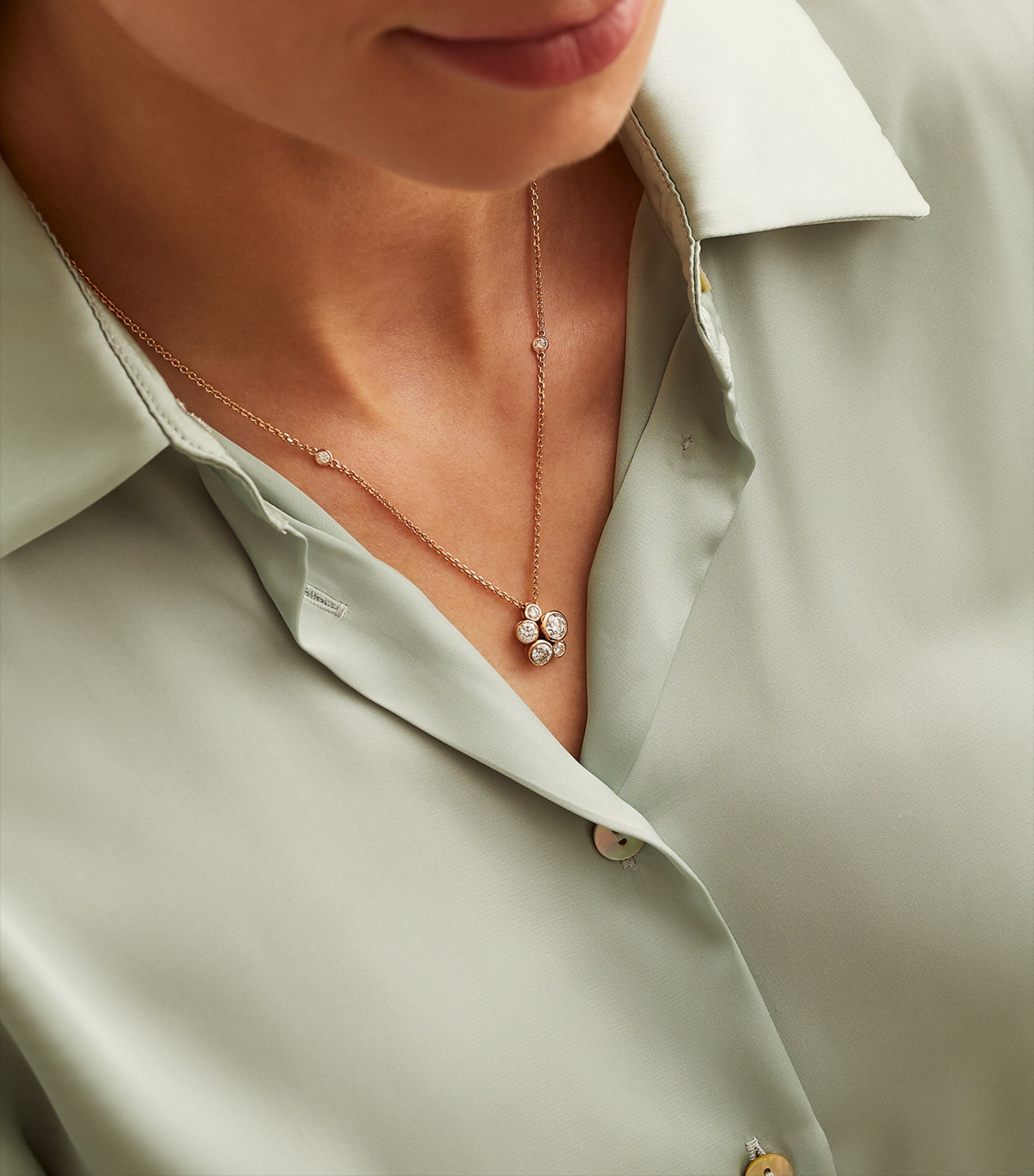 Rose Gold and Diamond Raindance Pendant Necklace