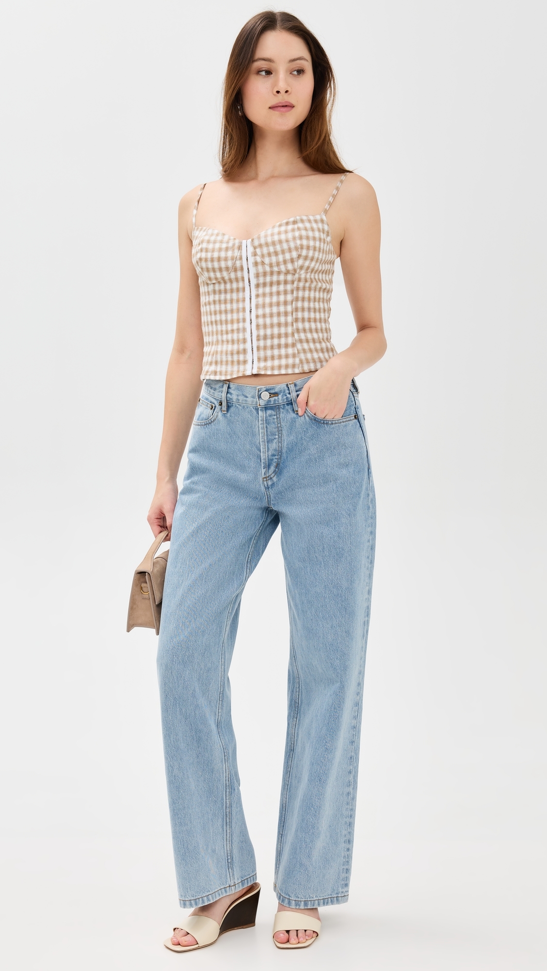 Reformation Christen Linen Top Dunes Check