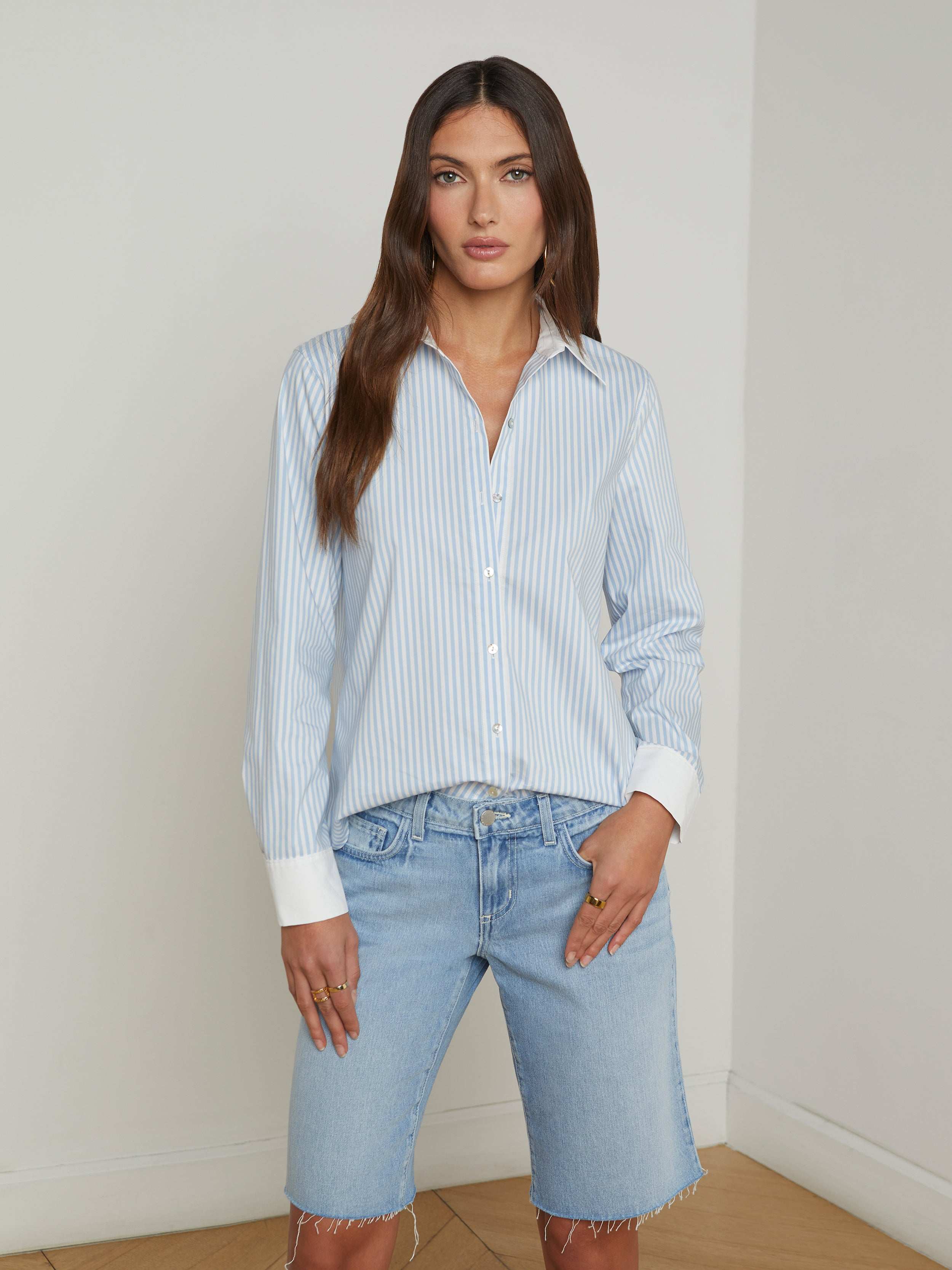 Ellery Button-Down Shirt In Scarlet Red/light Blue Multi City Stripe