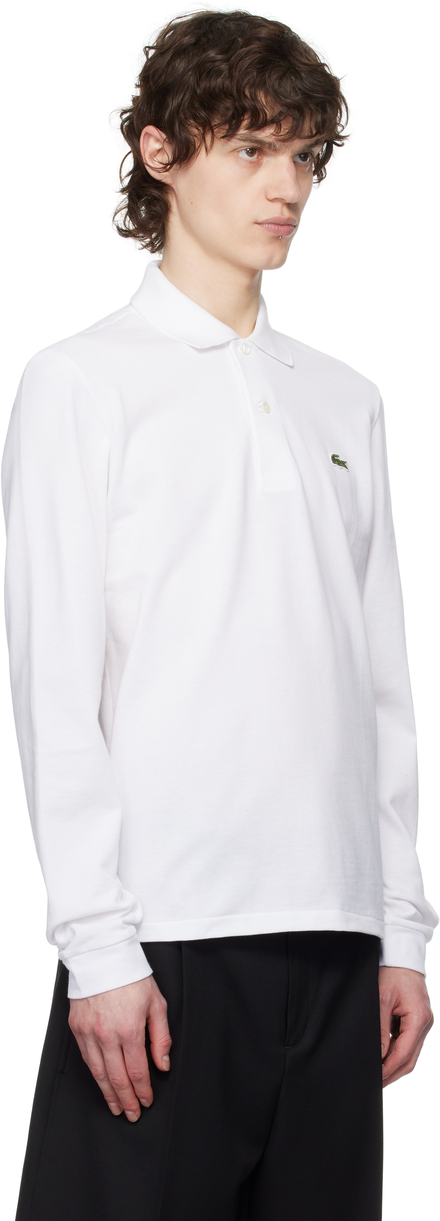 Lacoste White Classic Fit Long Sleeve Polo