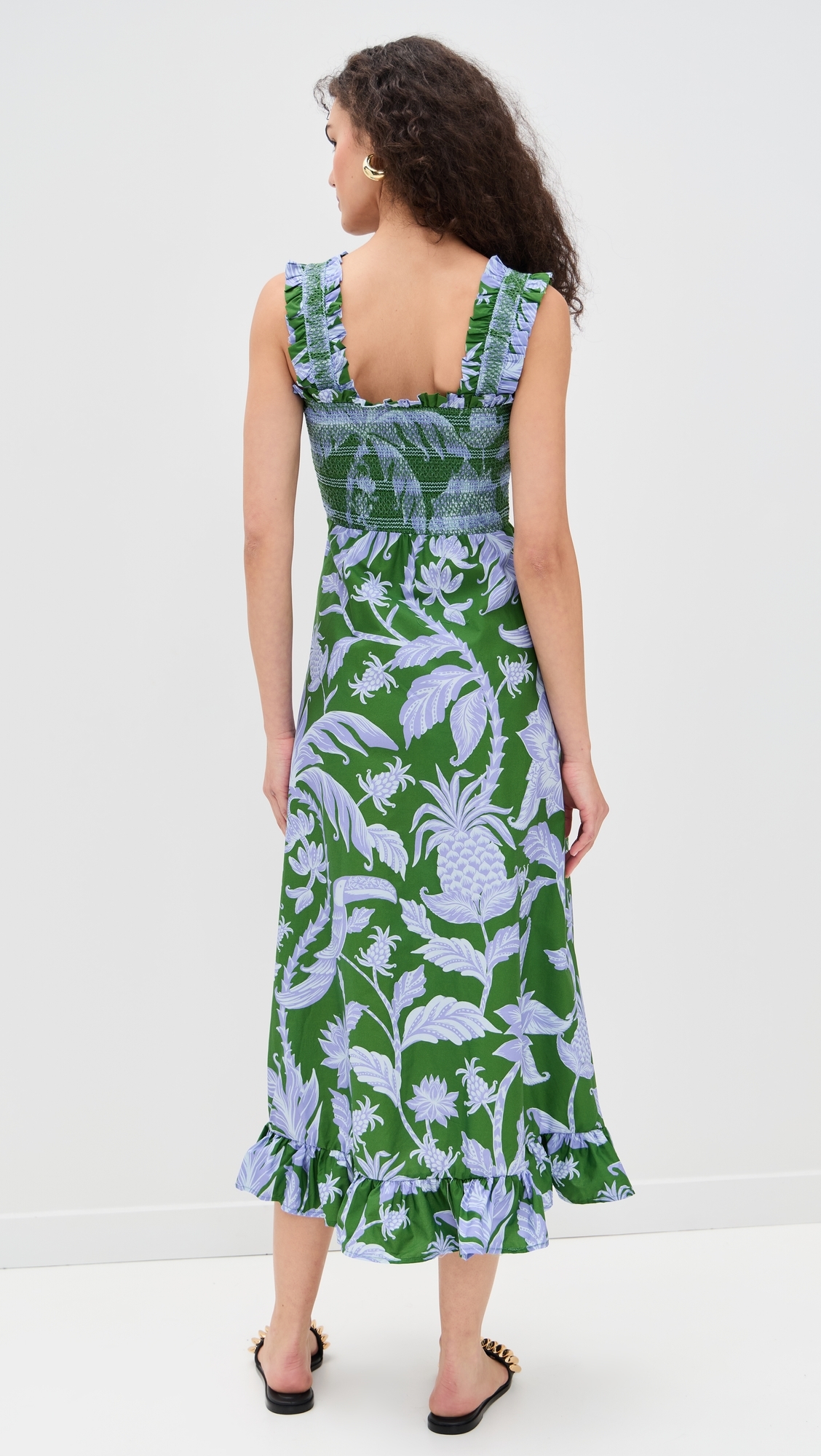 Tropical Swing Green Sleeveless Midi Dress Tropical Swing Green