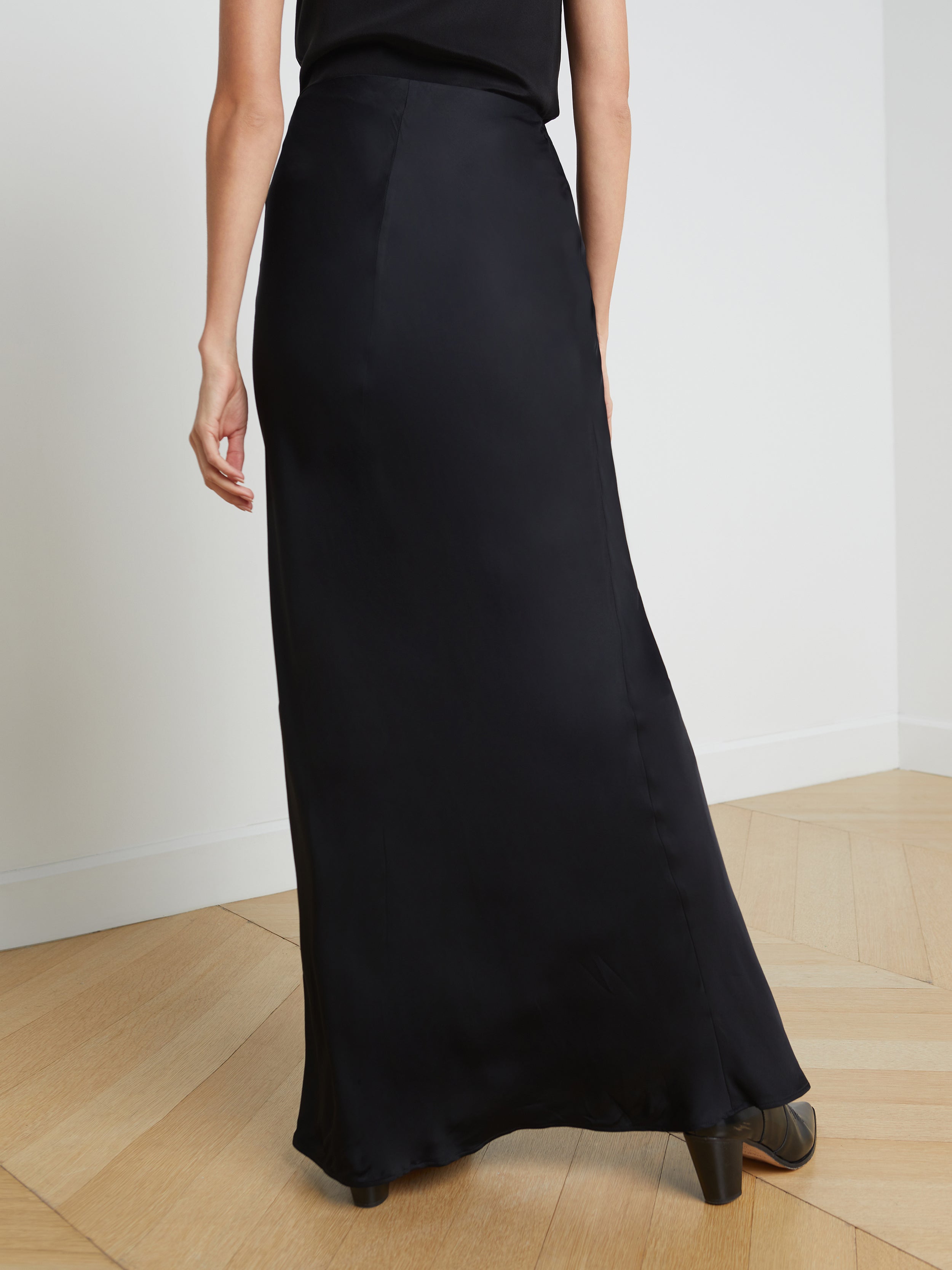 Zeta Satin Maxi Skirt In Black