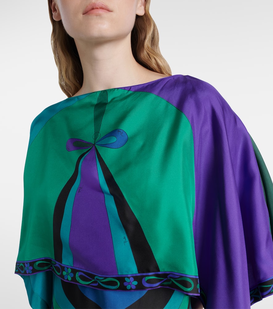 Iride printed cape-detail silk maxi dress