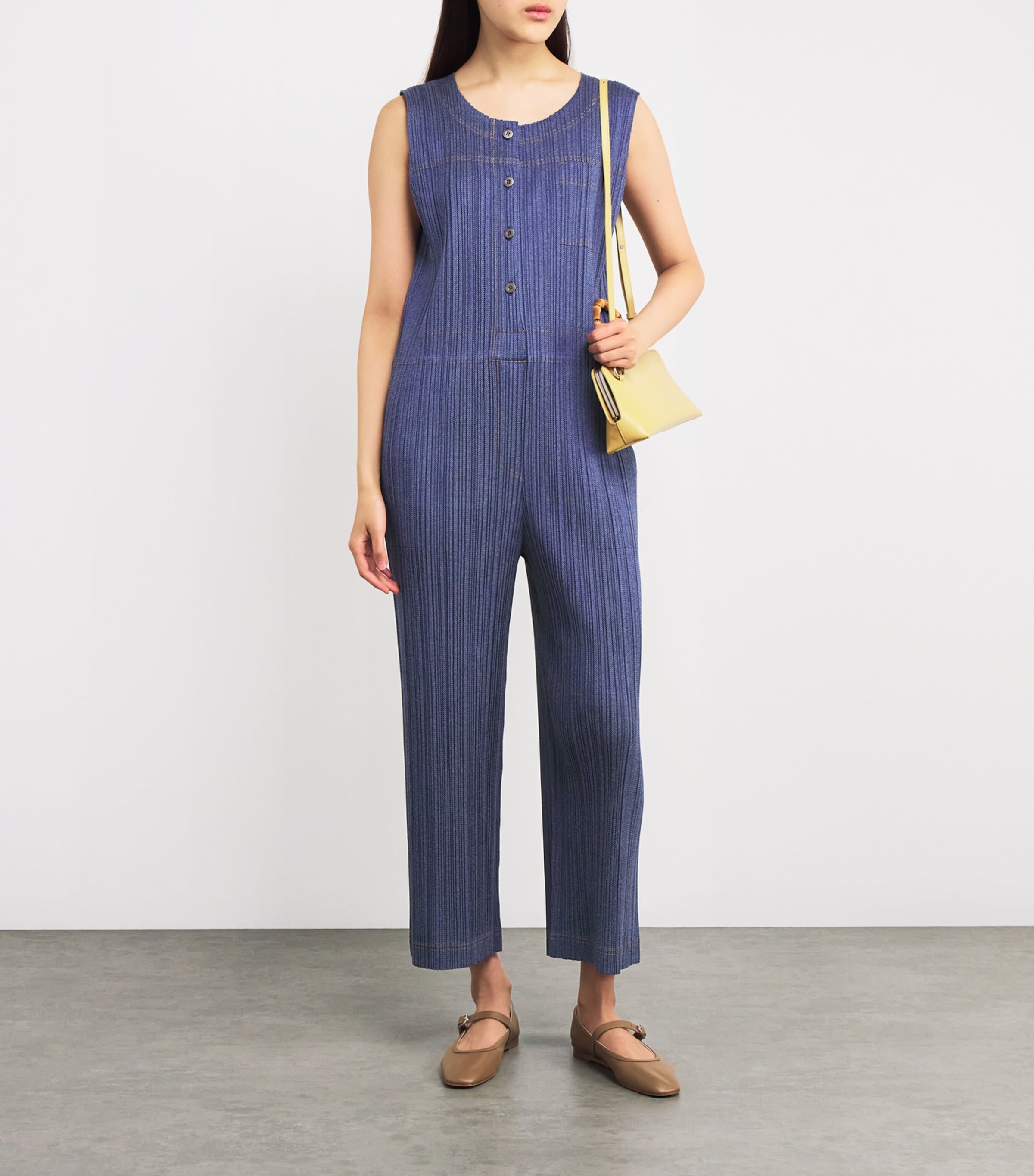 Short-Sleeve Cotton Denim Jumpsuit