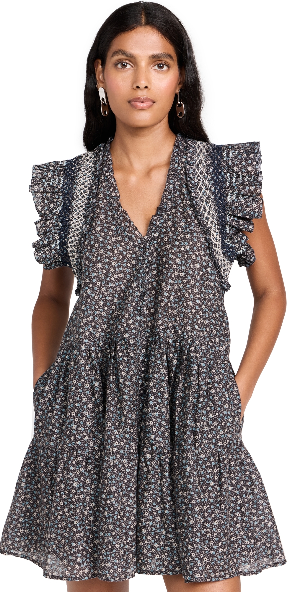 Maia Floral Print Flutter Sleeve Tunic Dress Multi 