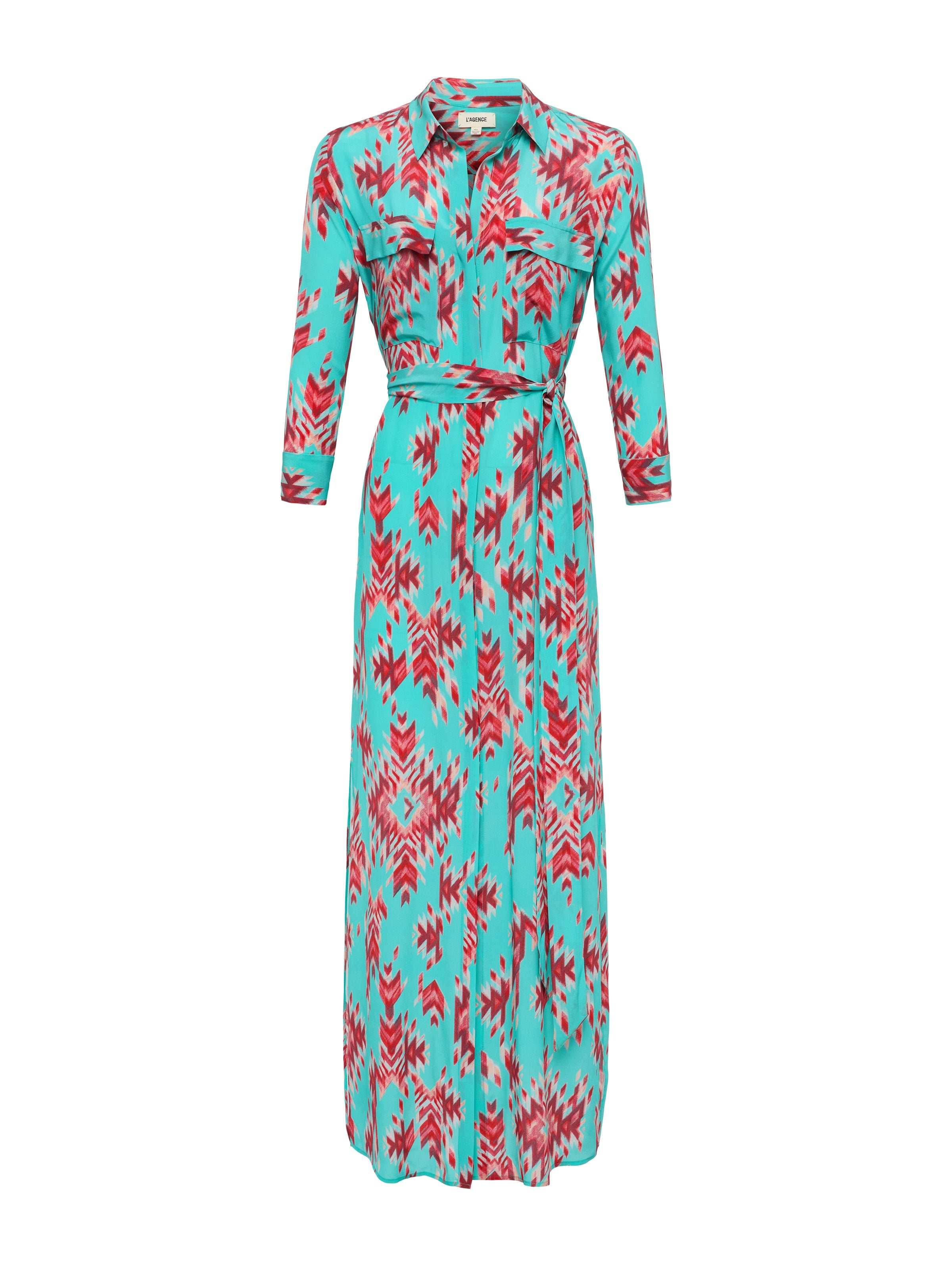 Cameron Silk Shirt Dress In Pool Blue Multi Ganado Print