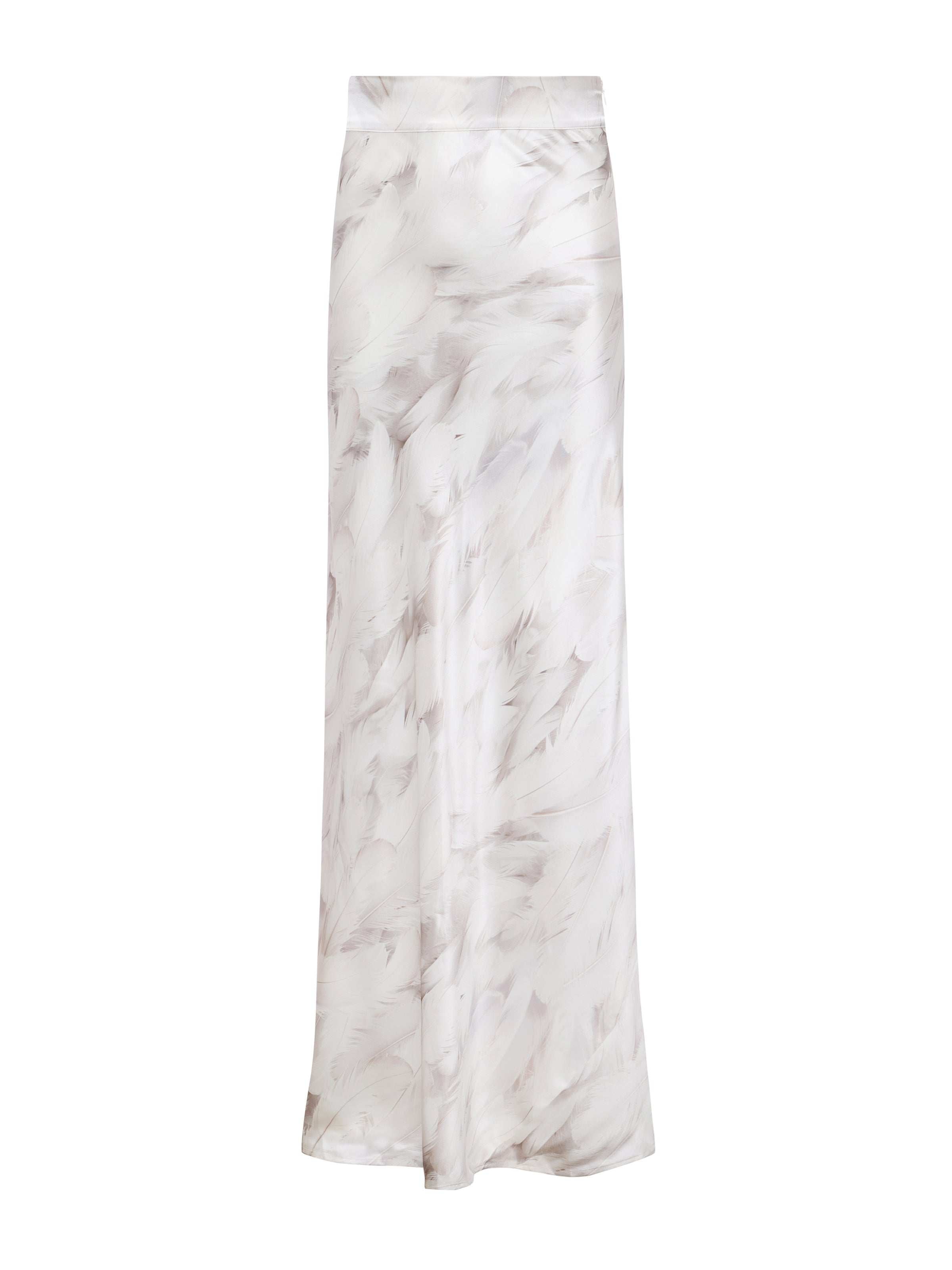 Ryker Silk Maxi Skirt In White Feather Print