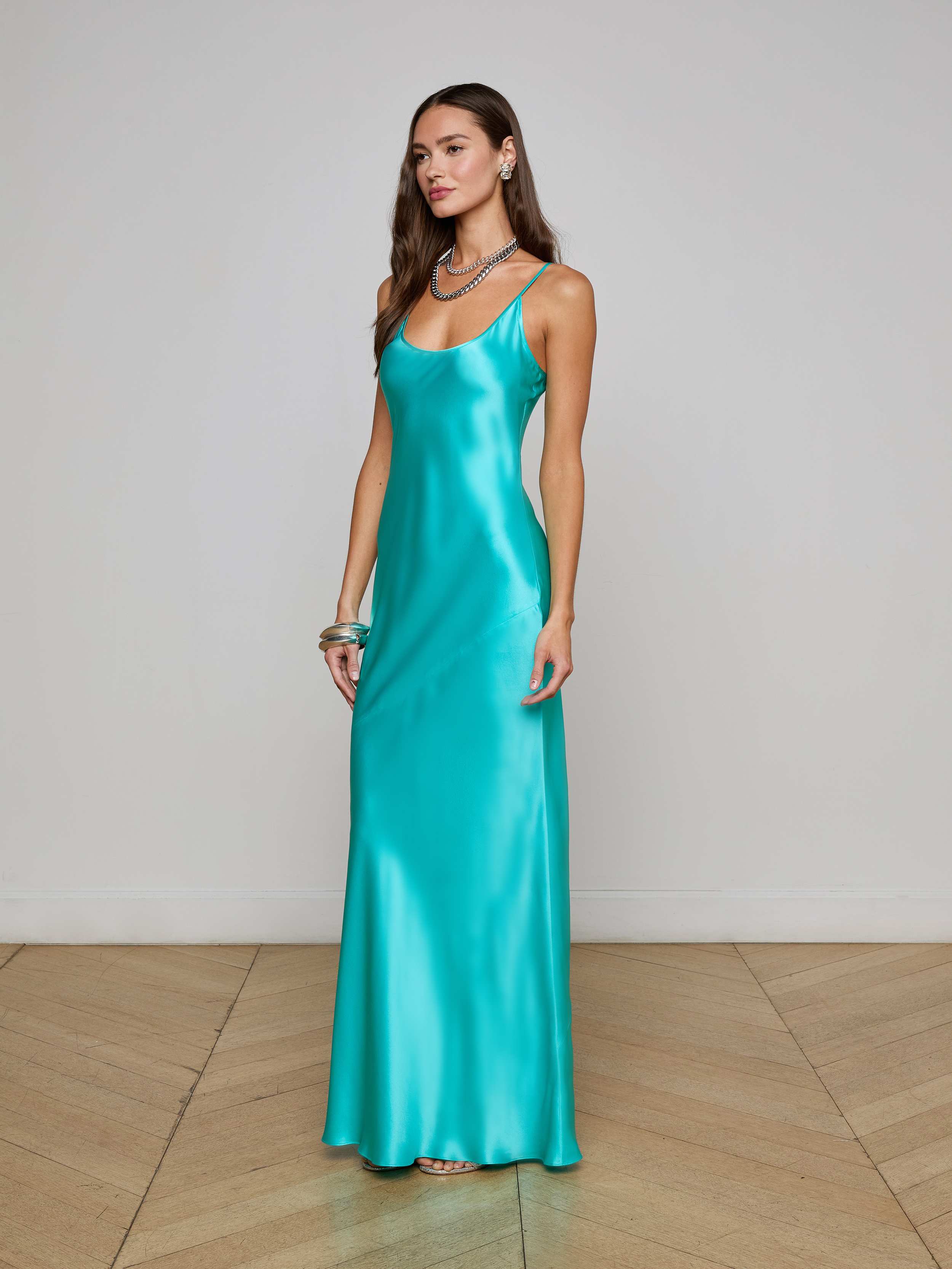 Charmaine Silk Gown In Lagoon