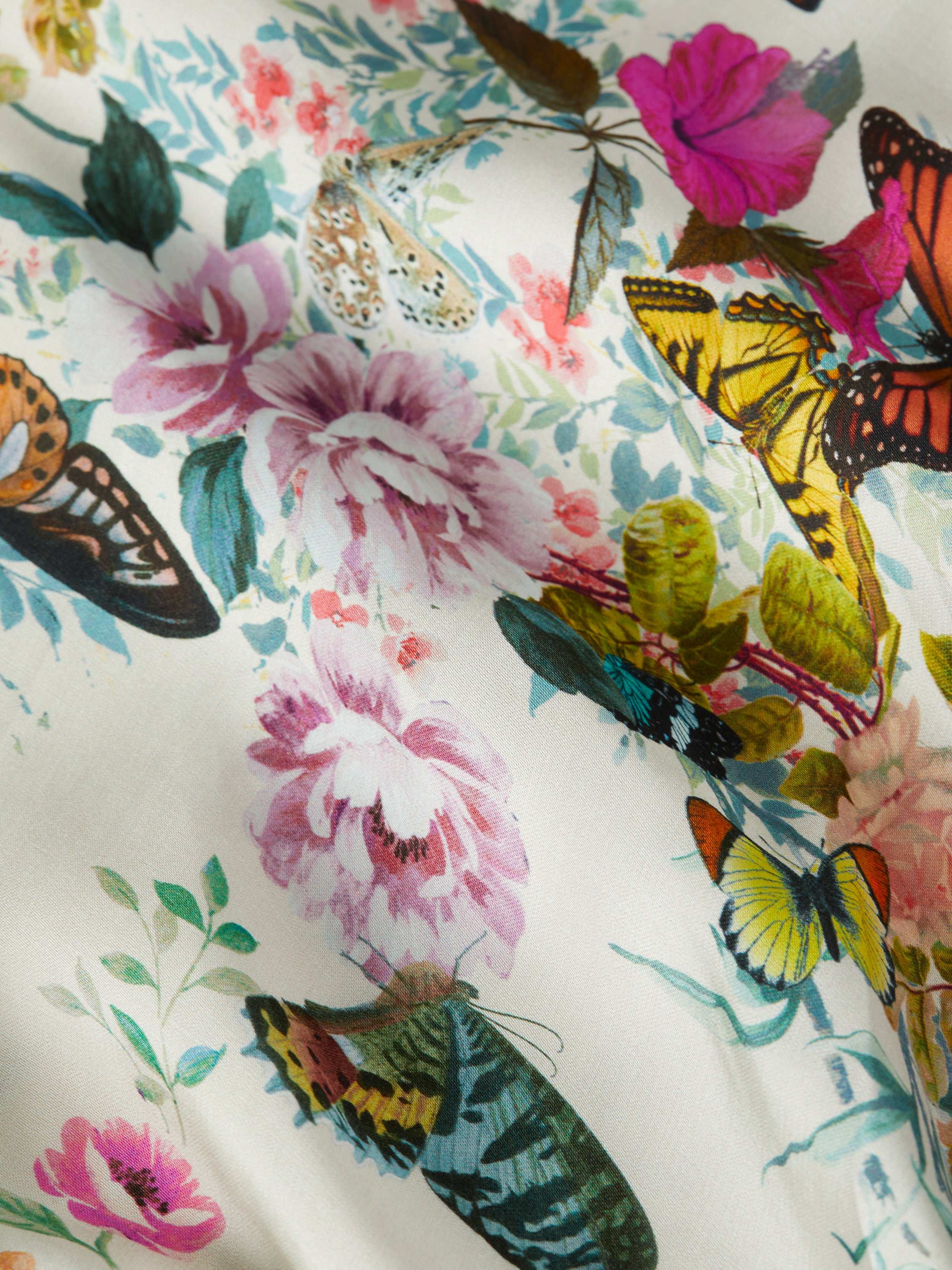 Akiya Satin Maxi Dress In Vintage White Multi Charonda Butterfly