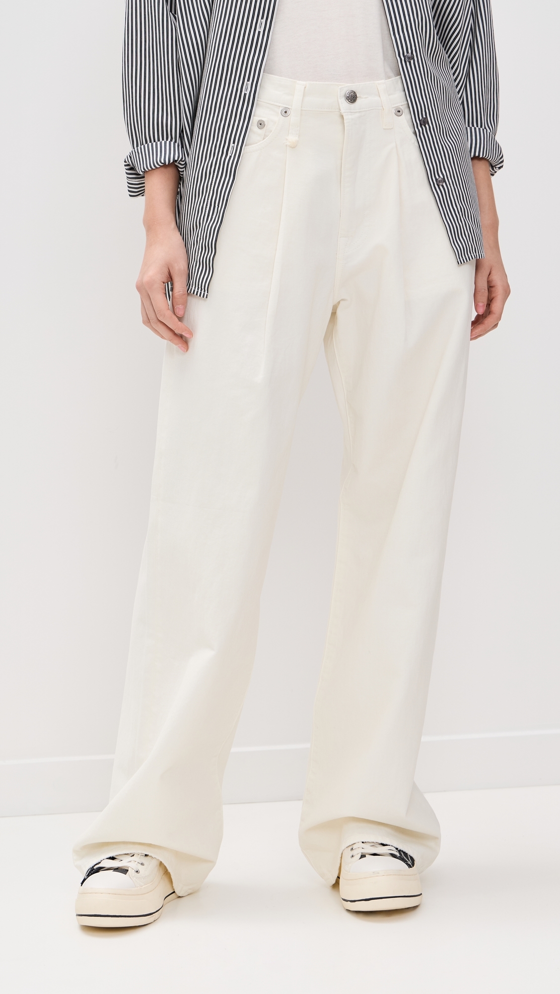 R13 Damon Pleated Jeans White Slubby Twill