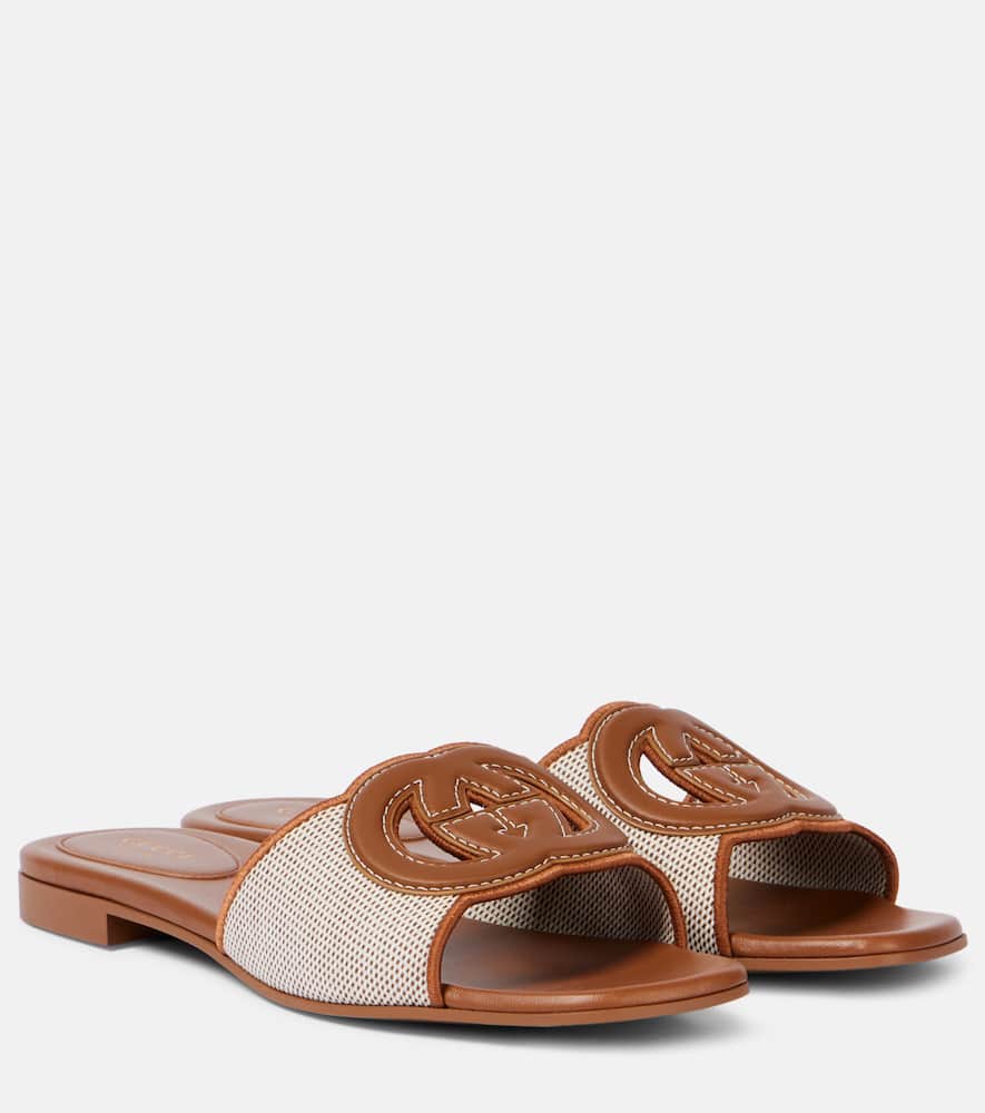 Gucci Interlocking G leather-trimmed slides