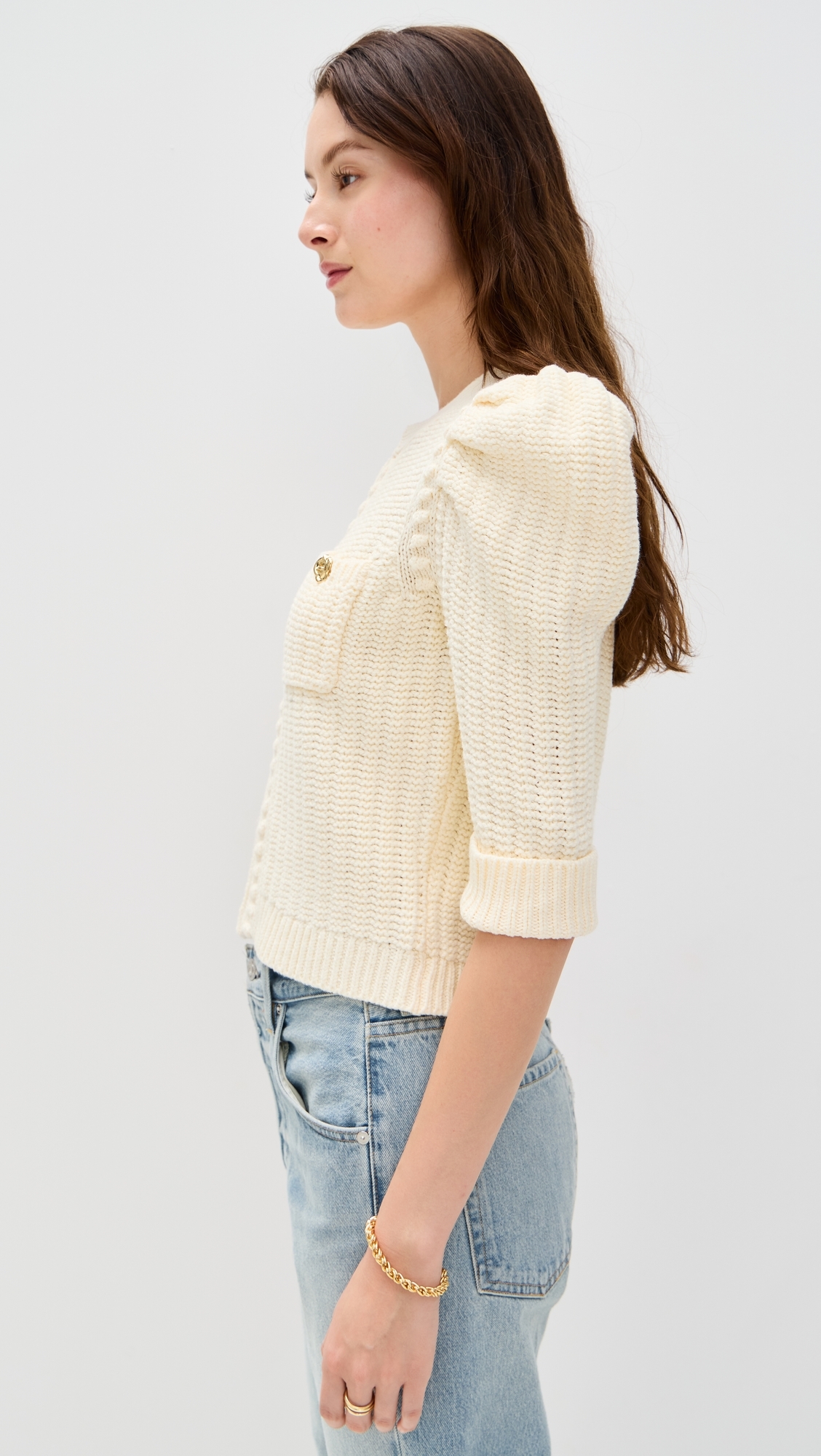 Delilah Crop Textured Cardigan Vintage White/Gold Knot