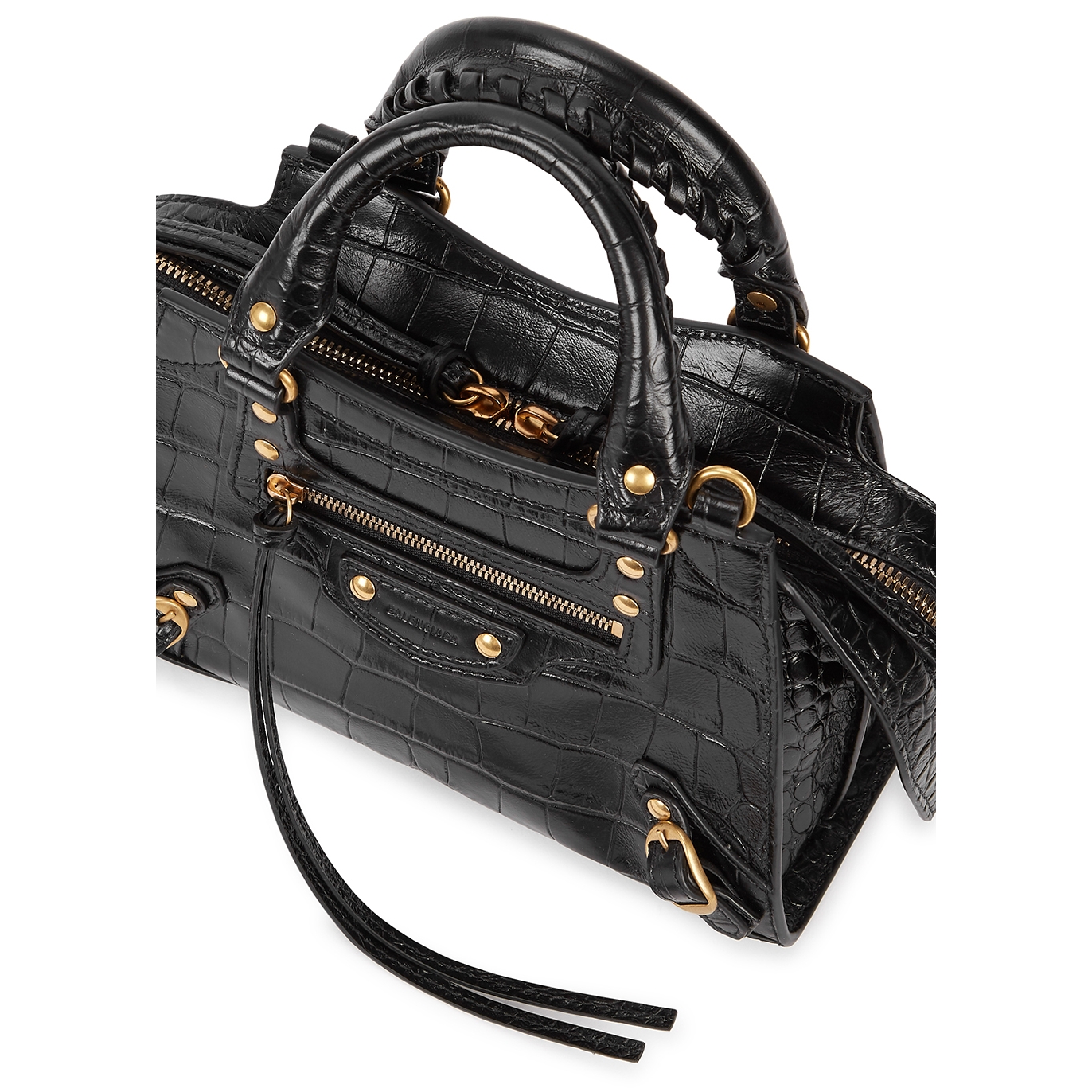 Balenciaga Classic City Mini Crocodile-effect Leather Bag in Black