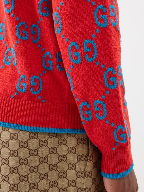 GG Intarsia Cotton Blend Sweater in Red - Gucci