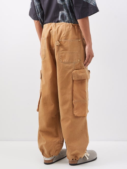 Greg Lauren Drawstring cotton-canvas wide-leg trousers - Realry: A