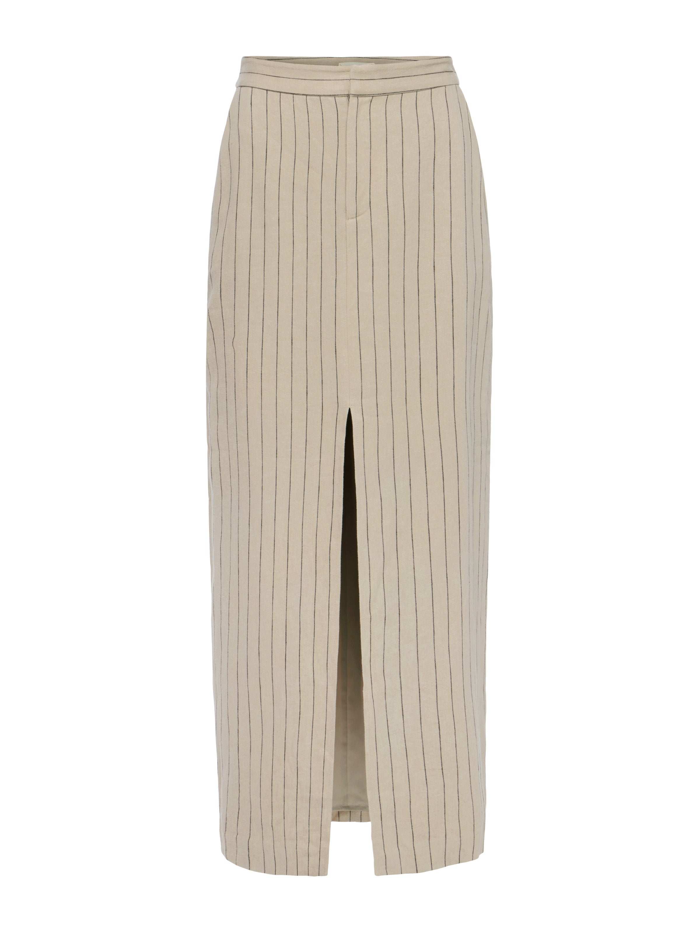 Maceline Pinstriped Maxi Skirt In Tan/brown Pinstripe