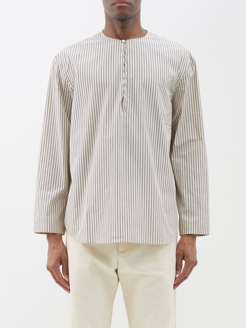 Lemaire Collarless striped cotton shirt - Realry: Your Fashion