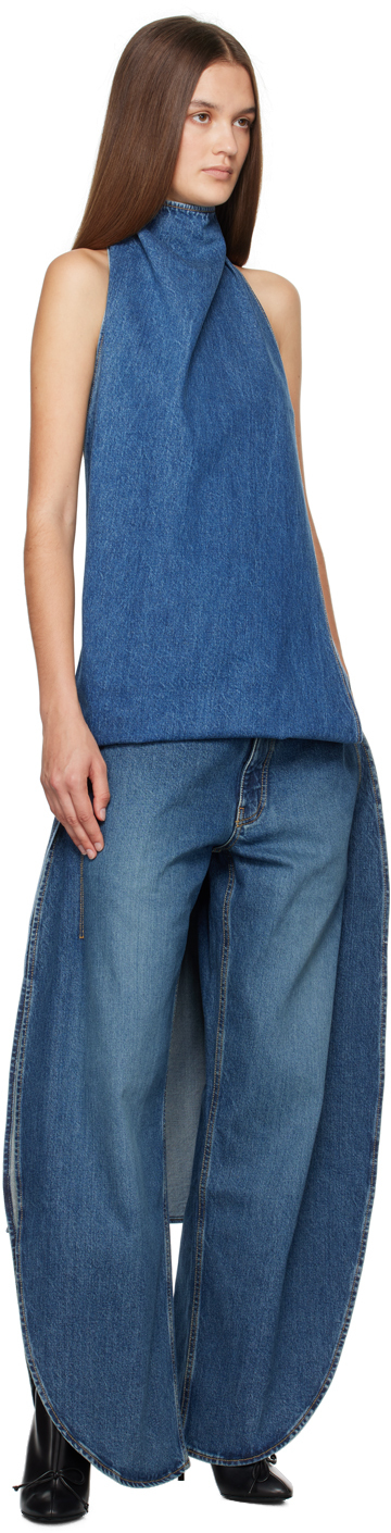 ALAÏA Blue Asymmetric Cape Top