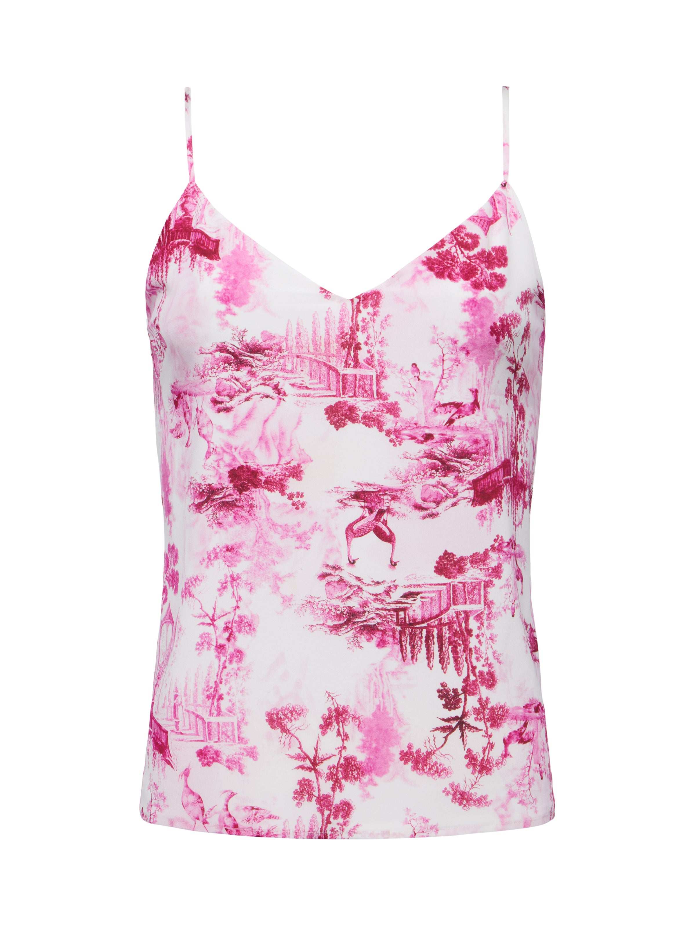 Jane Silk Camisole In White/pink Small Porcelain Toile