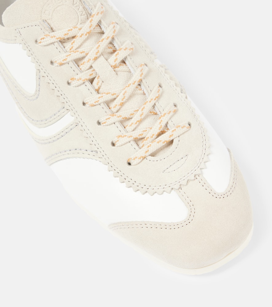 Suede-trimmed leather sneakers