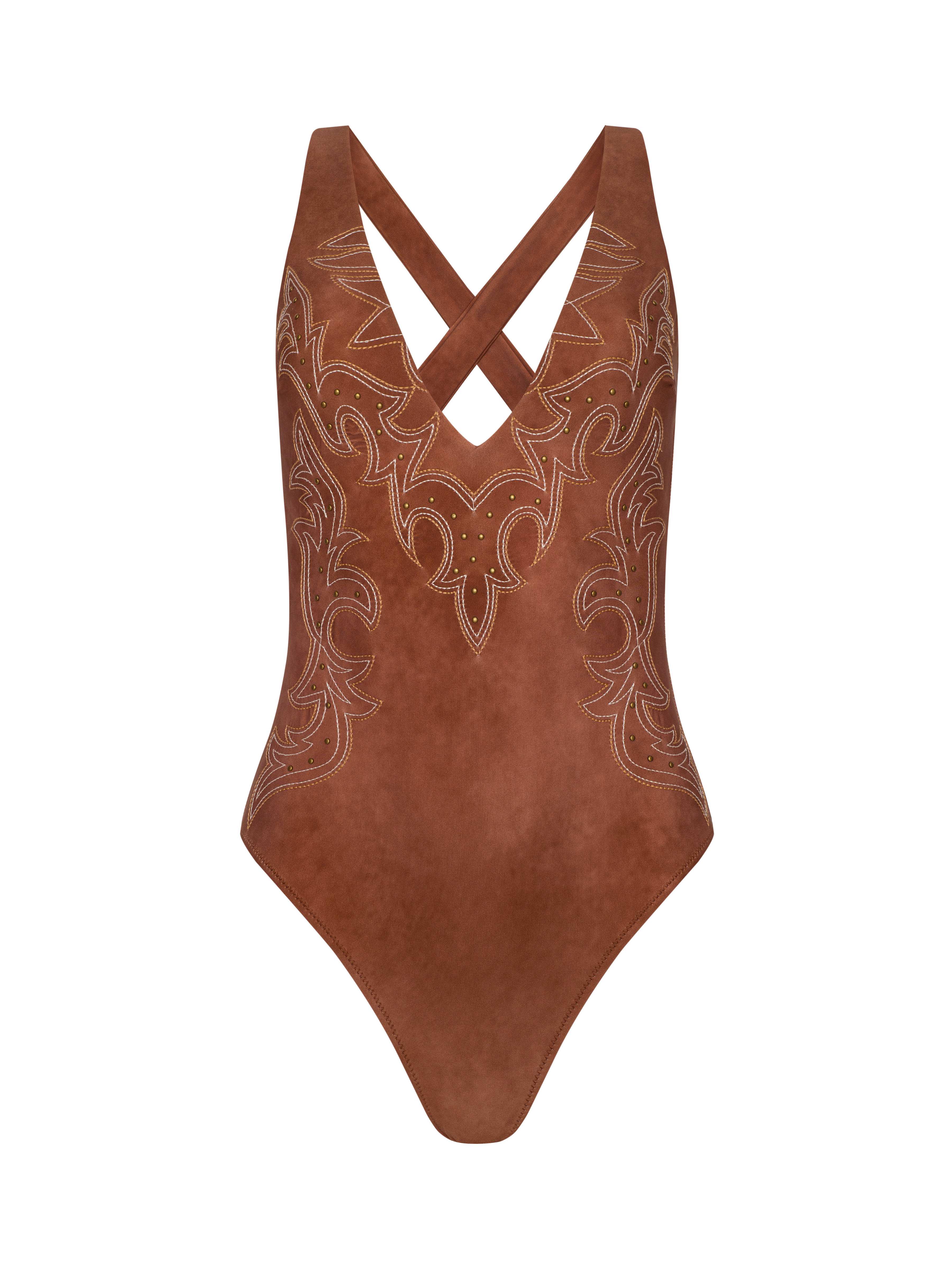 Lisa Plunge One-Piece Swimsuit In Bronze