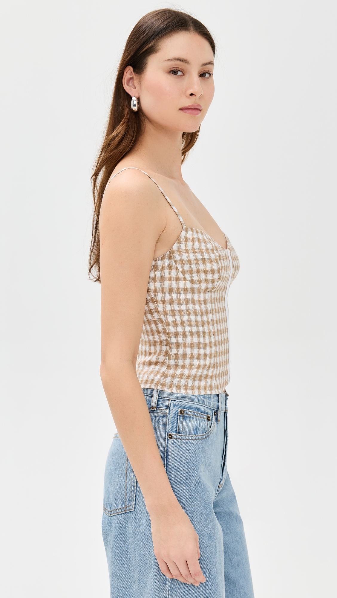 Reformation Christen Linen Top Dunes Check