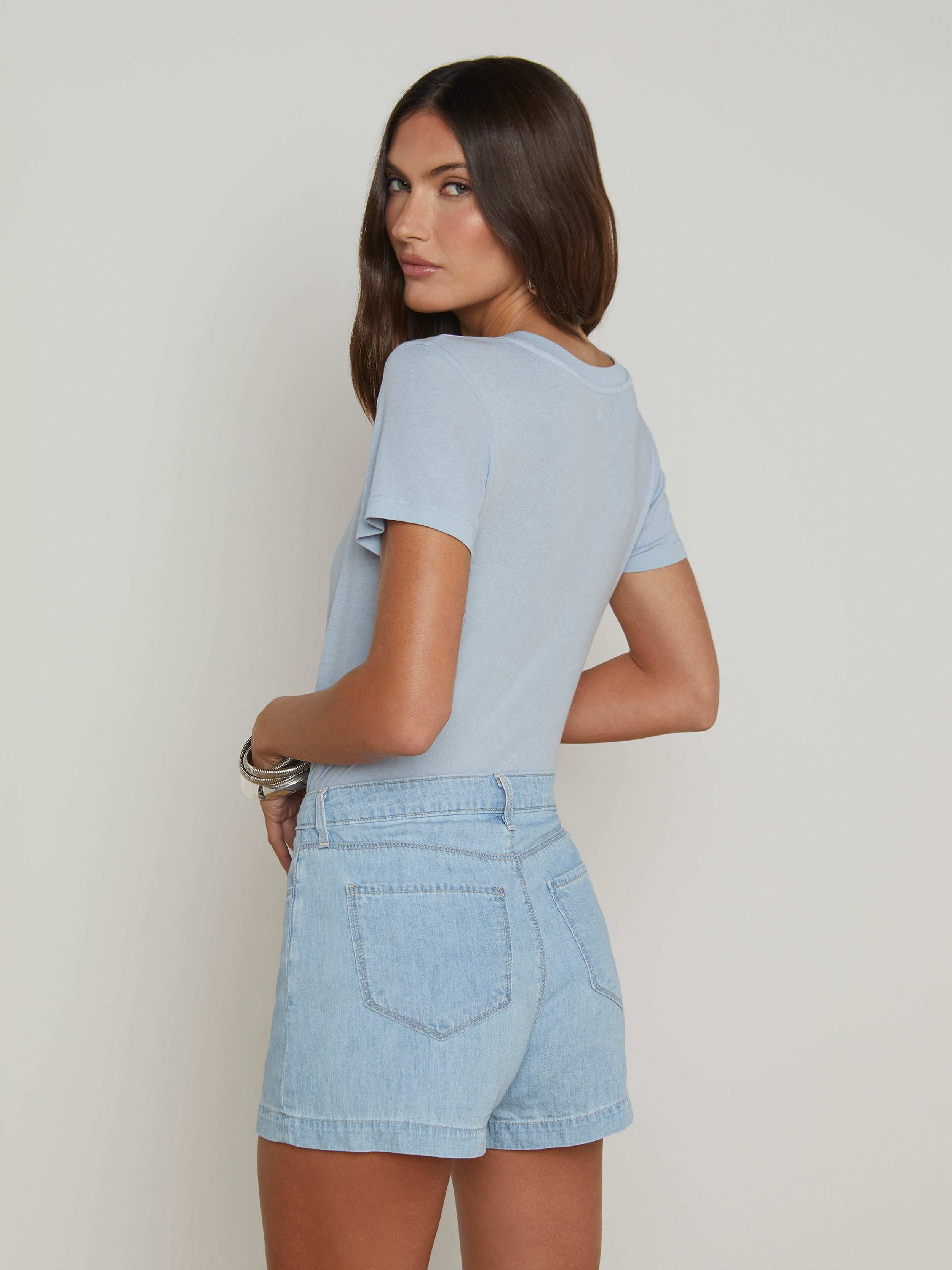 Becca Cotton V-Neck T-Shirt In Blue Fog