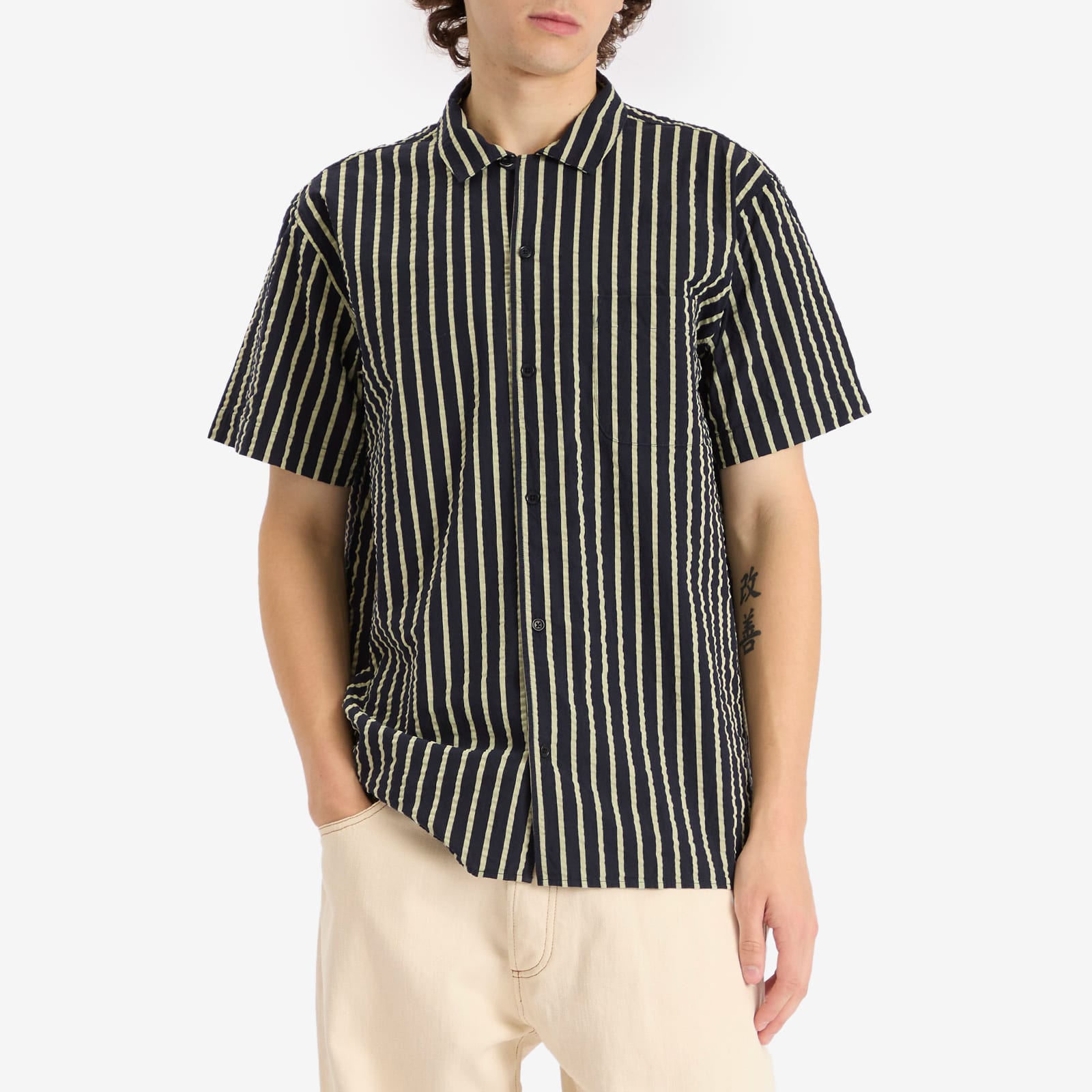 Men's Malick Seersucker Stripe Vacation Shirt Navy/Yellow