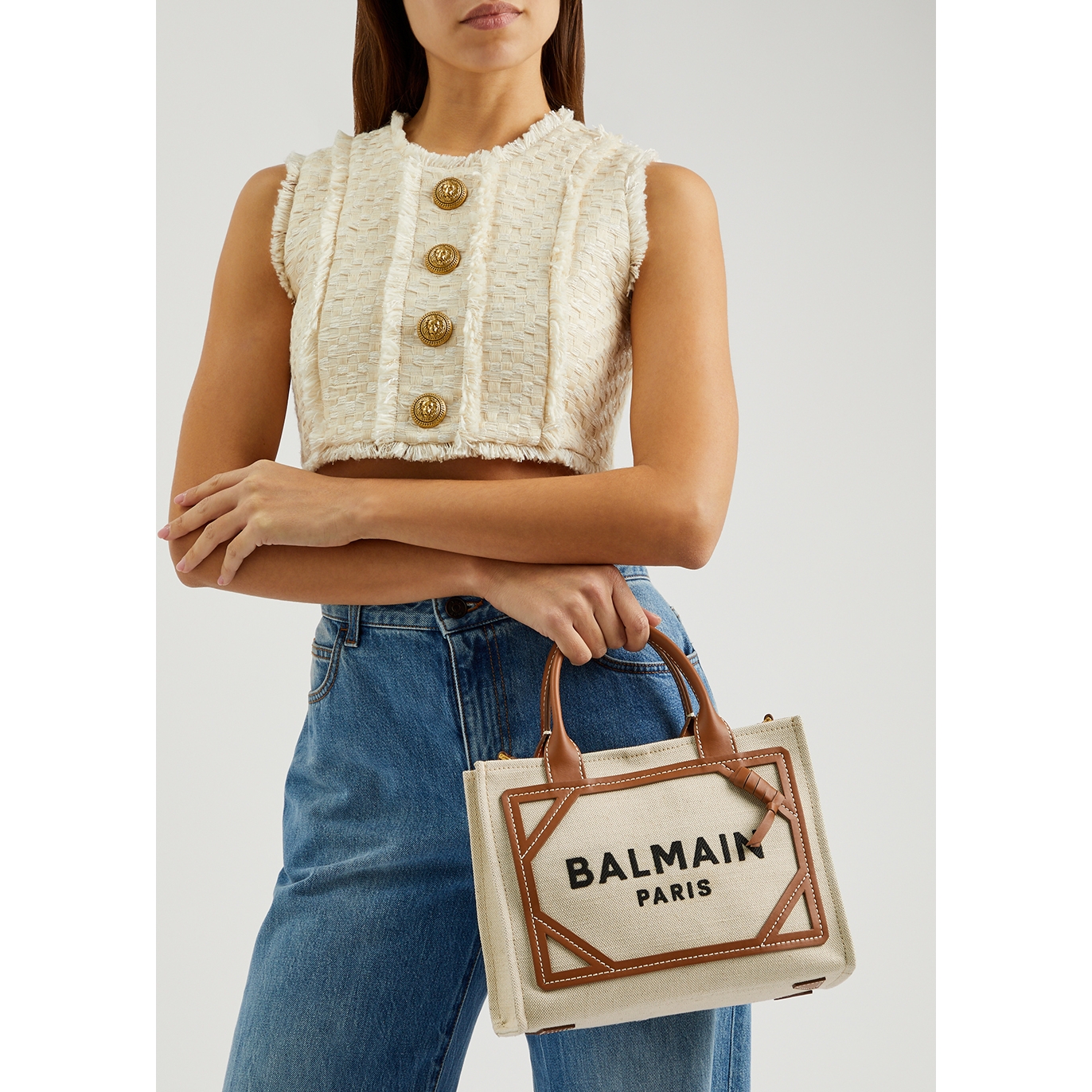 Balmain B-army Mini Tote Bag in Natural