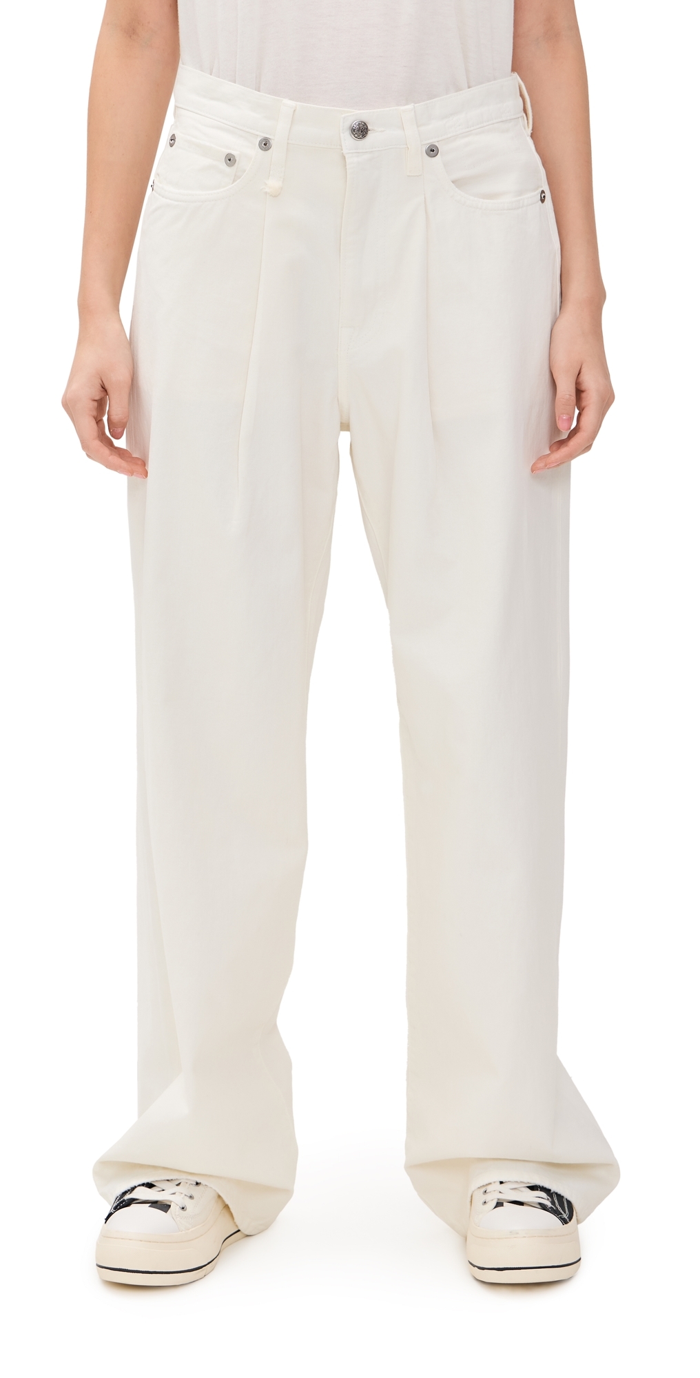 R13 Damon Pleated Jeans White Slubby Twill