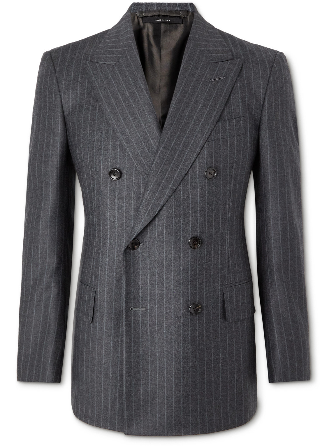 Tom Ford Double-Breasted Striped Wool and Silk-Blend Suit Jacket - Men - Dark Gray Suits - L