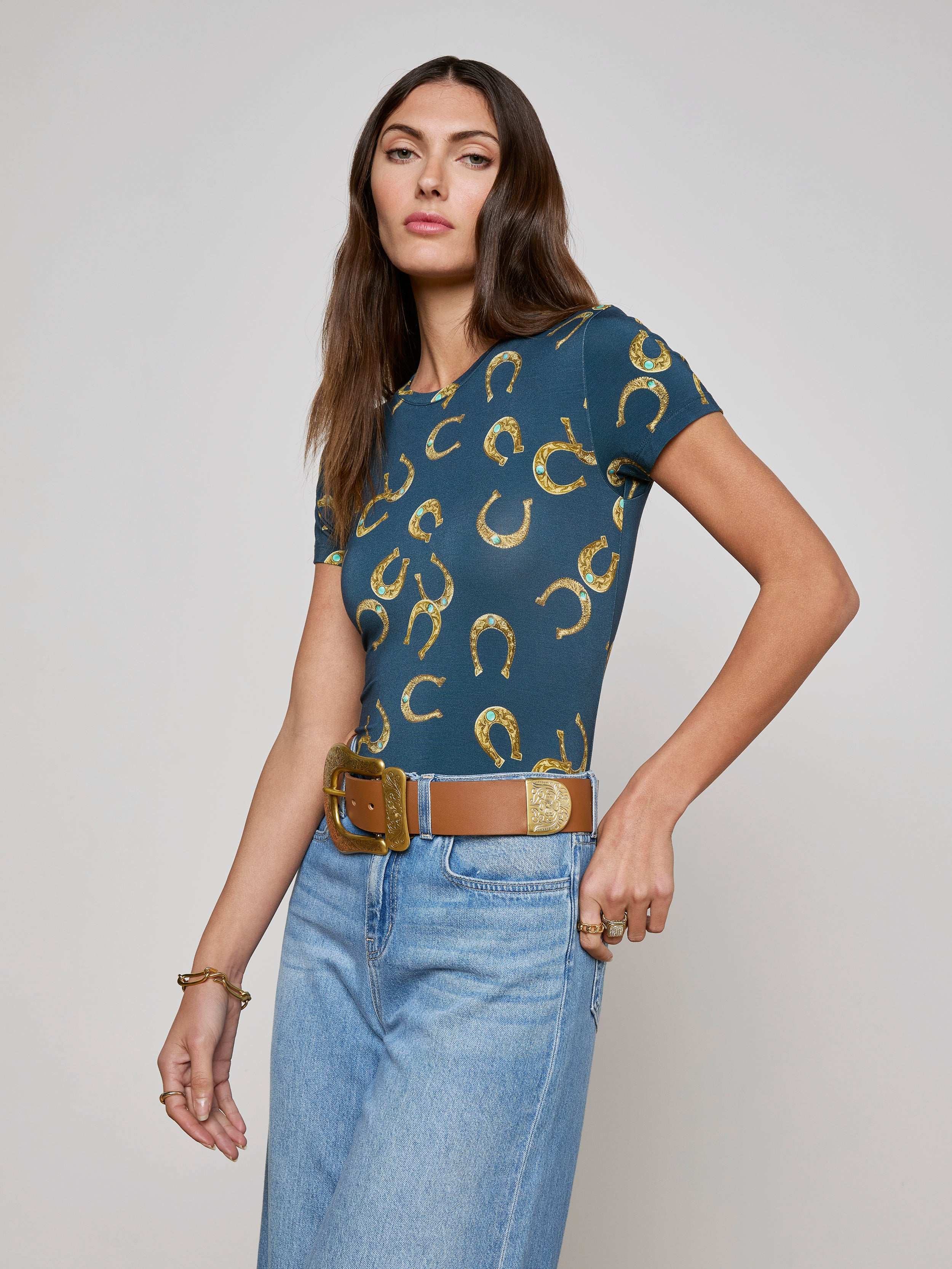 Ressi Fitted T-Shirt In Midnight Multi Horseshoe