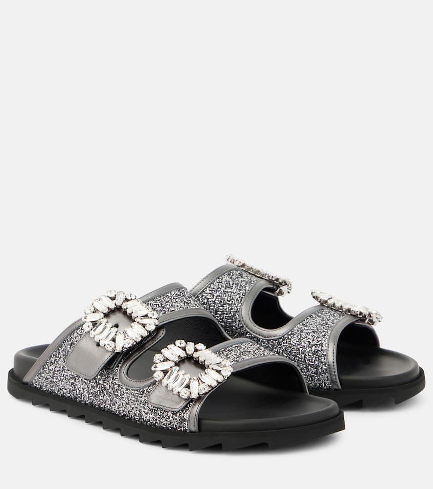 Slidy Viv' embellished leather-trimmed sandals