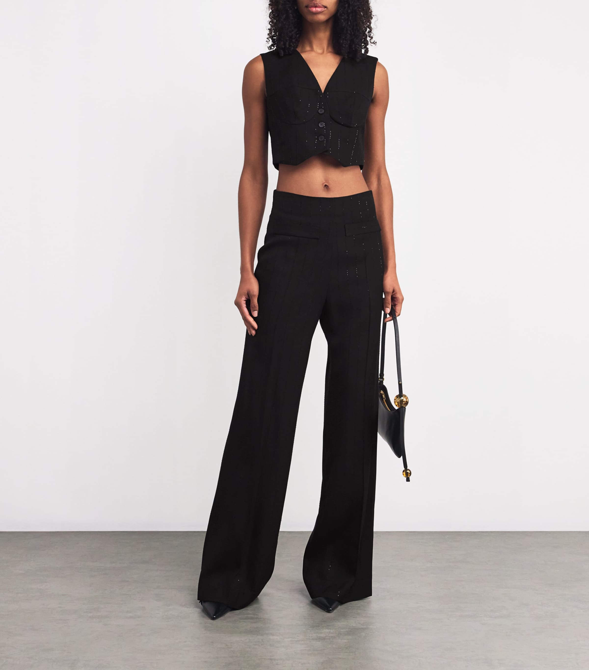 Sequin-Pinstripe Wide-Leg Trousers