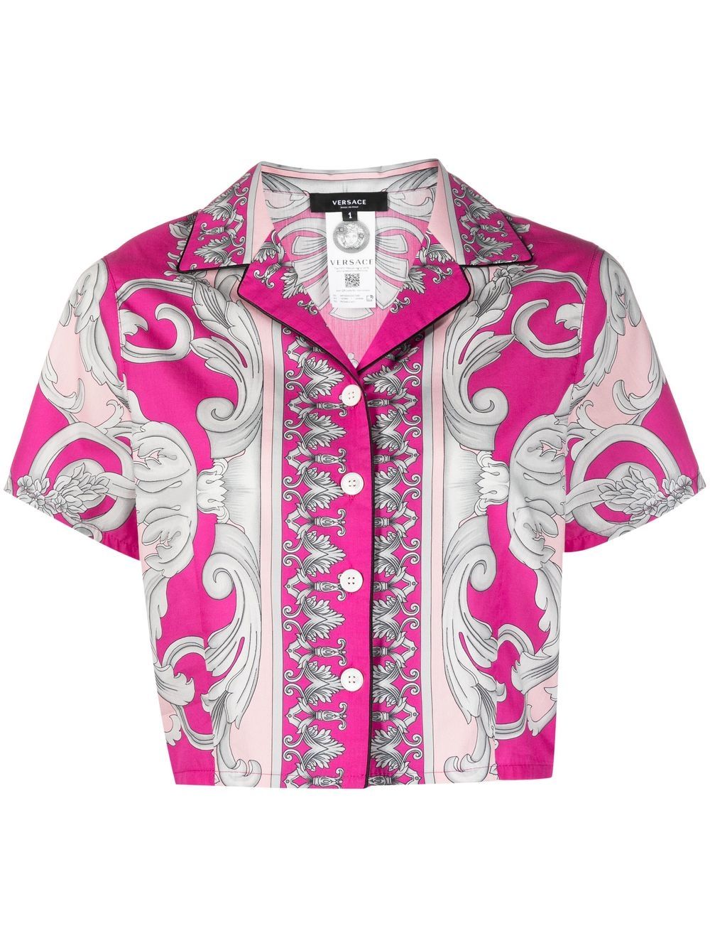 베르사체 여성 Silver Baroque printed pyjama shirt - Pink 10058921A04446