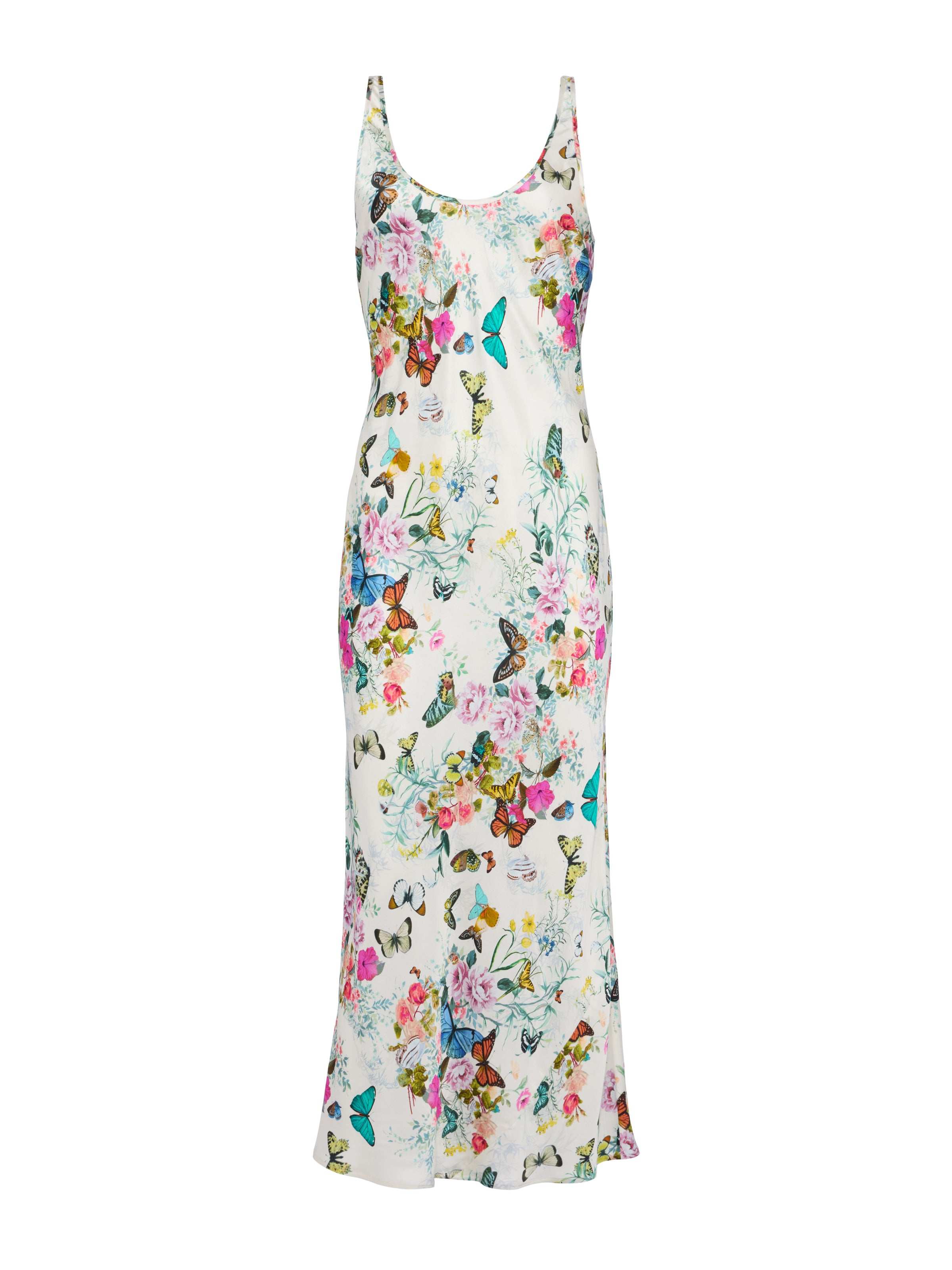 Akiya Satin Maxi Dress In Vintage White Multi Charonda Butterfly