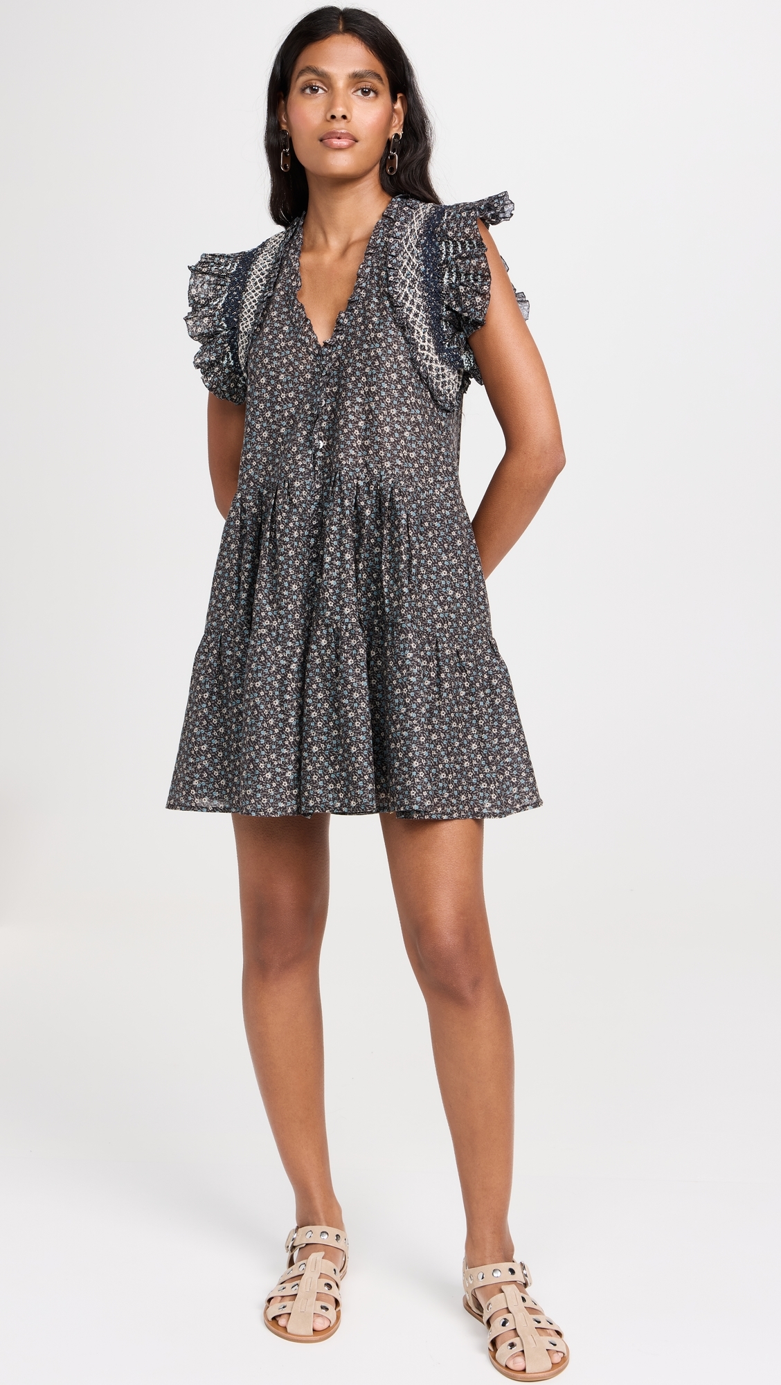 Maia Floral Print Flutter Sleeve Tunic Dress Multi 
