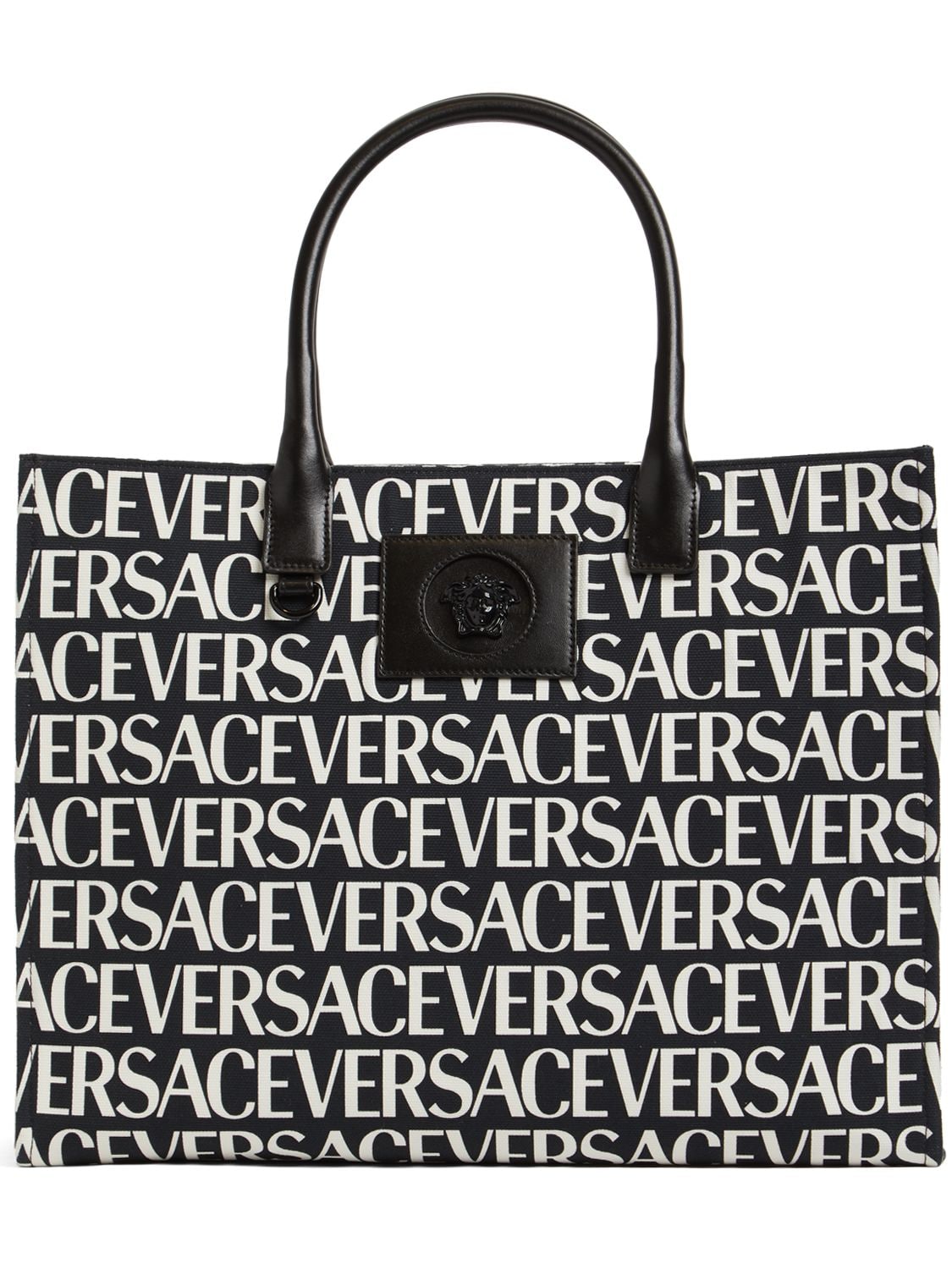 VERSACE LEATHER TOTE BAG WITH V LOGO