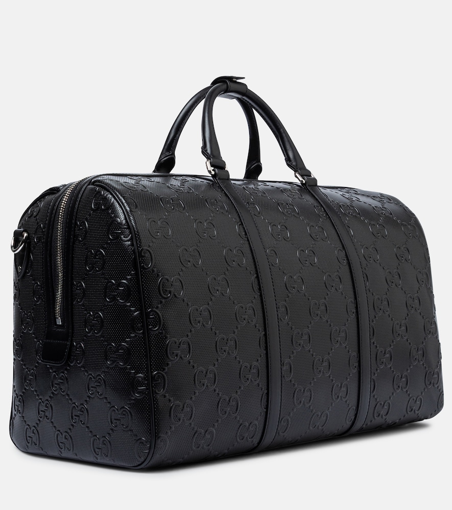 GUCCI GUCCISSIMA BLACK EMBOSSED LEATHER DUFFLE BAG