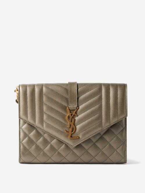 Saint Laurent YSL Quilted Leather Monogram Clutch Wristlet Pouch NWT